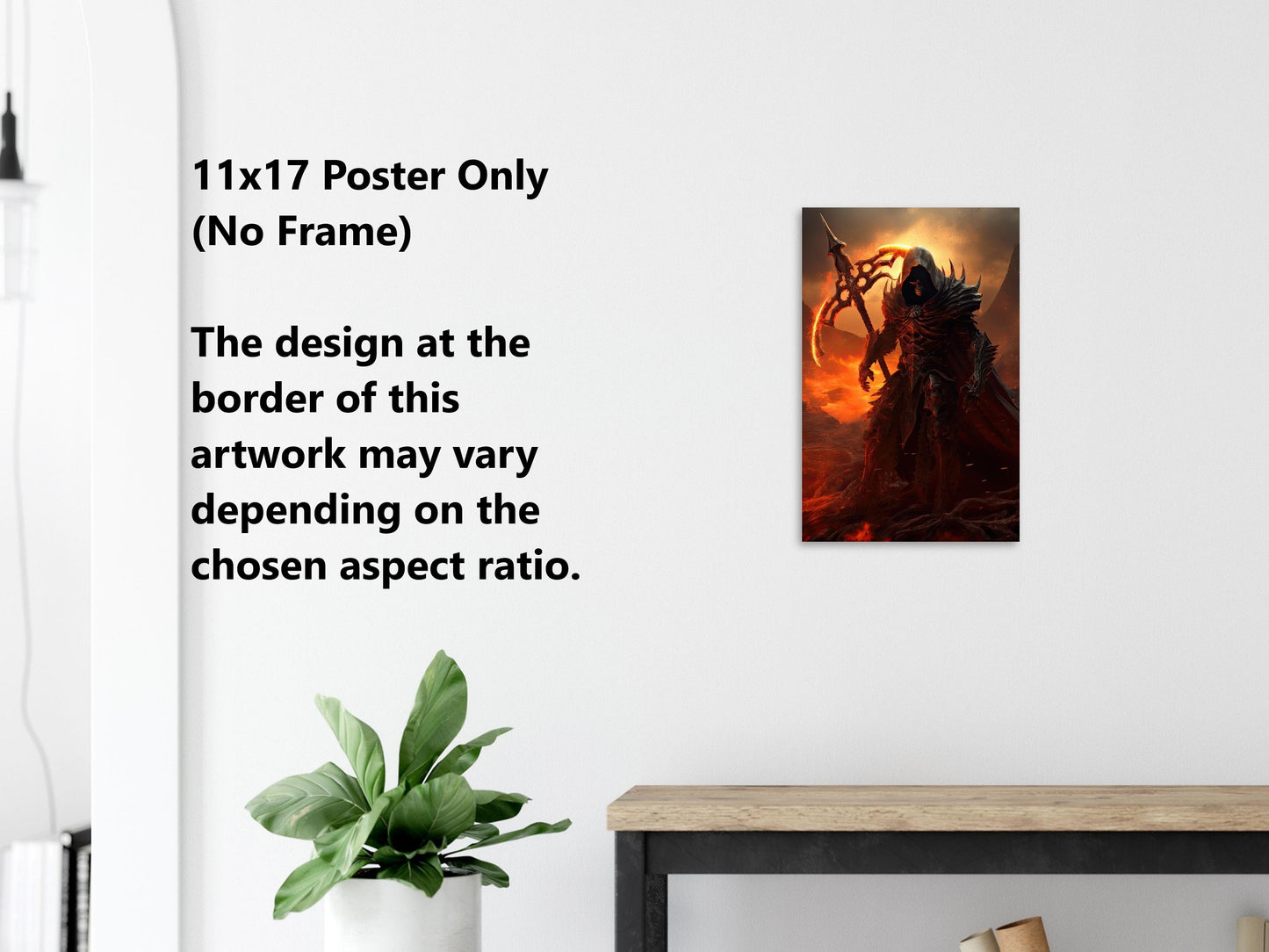 Grim Reaper Wall Art - Grim Reaper with Flaming Scythe Poster - Dark Horror Print - Fantasy Canvas Art - Gift for Gamer