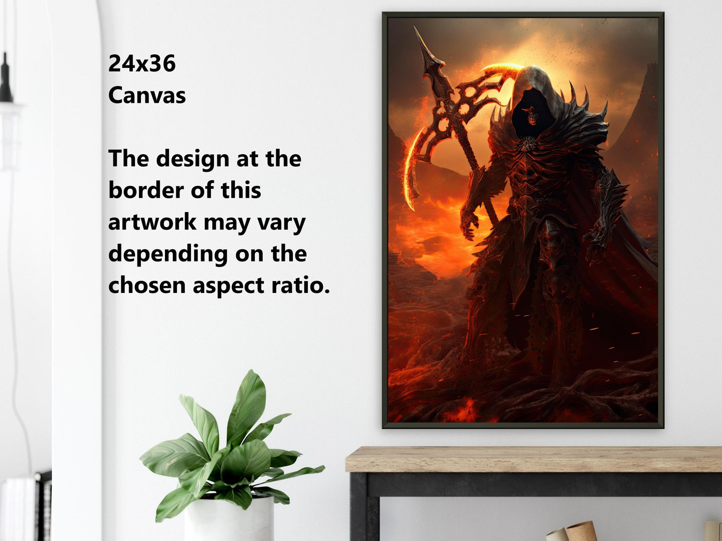 Grim Reaper Wall Art - Grim Reaper with Flaming Scythe Poster - Dark Horror Print - Fantasy Canvas Art - Gift for Gamer