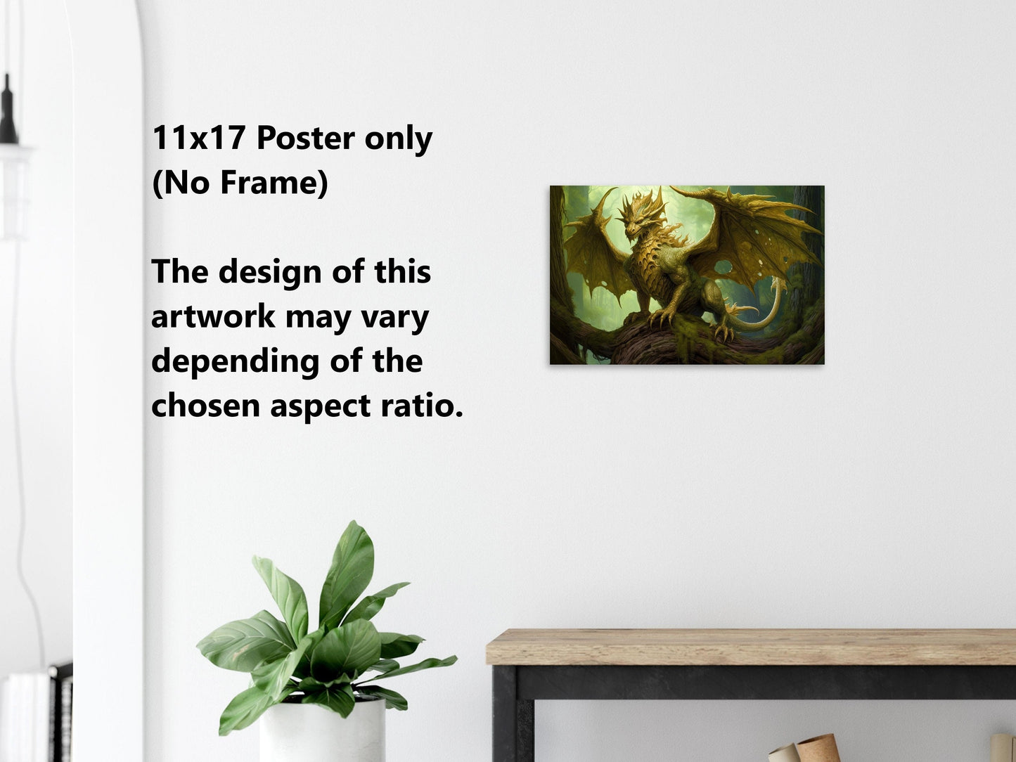 Green Dragon Wall Art - Green Nature Dragon Poster - Guardian of the Wild - Fantasy Art Canvas - Gift for Gamer