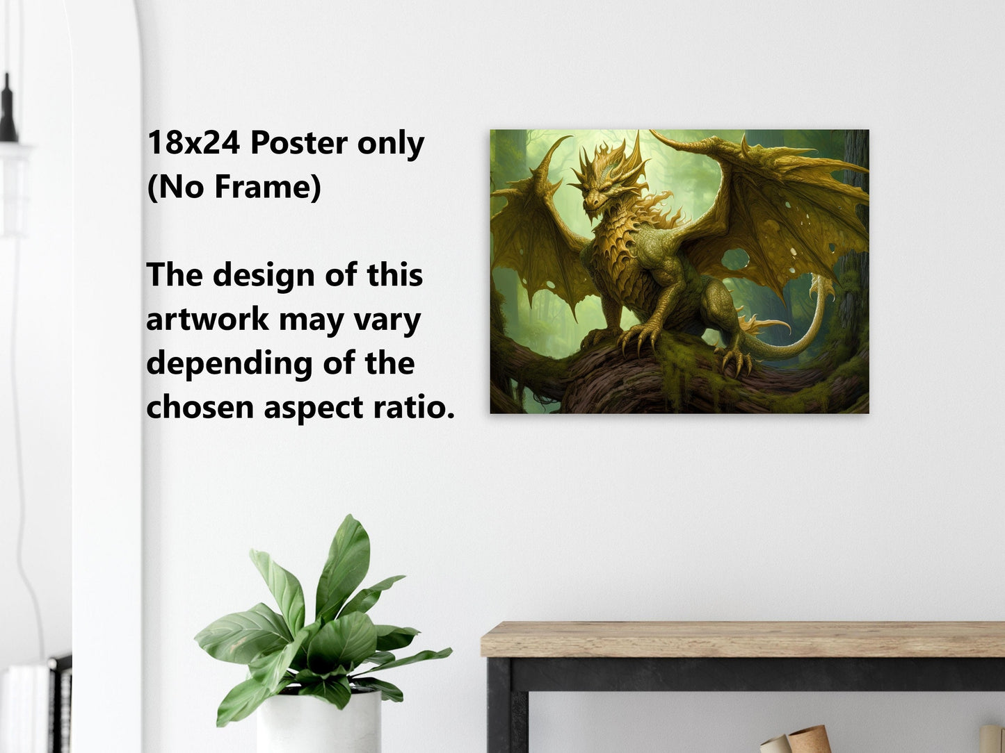 Green Dragon Wall Art - Green Nature Dragon Poster - Guardian of the Wild - Fantasy Art Canvas - Gift for Gamer
