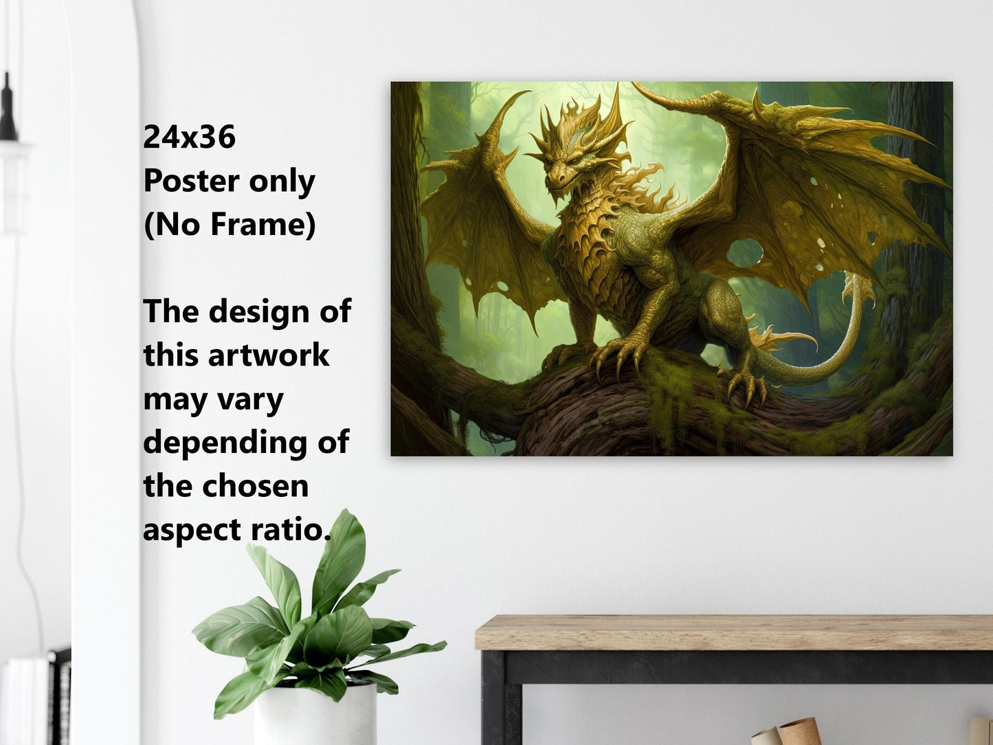 Green Dragon Wall Art - Green Nature Dragon Poster - Guardian of the Wild - Fantasy Art Canvas - Gift for Gamer