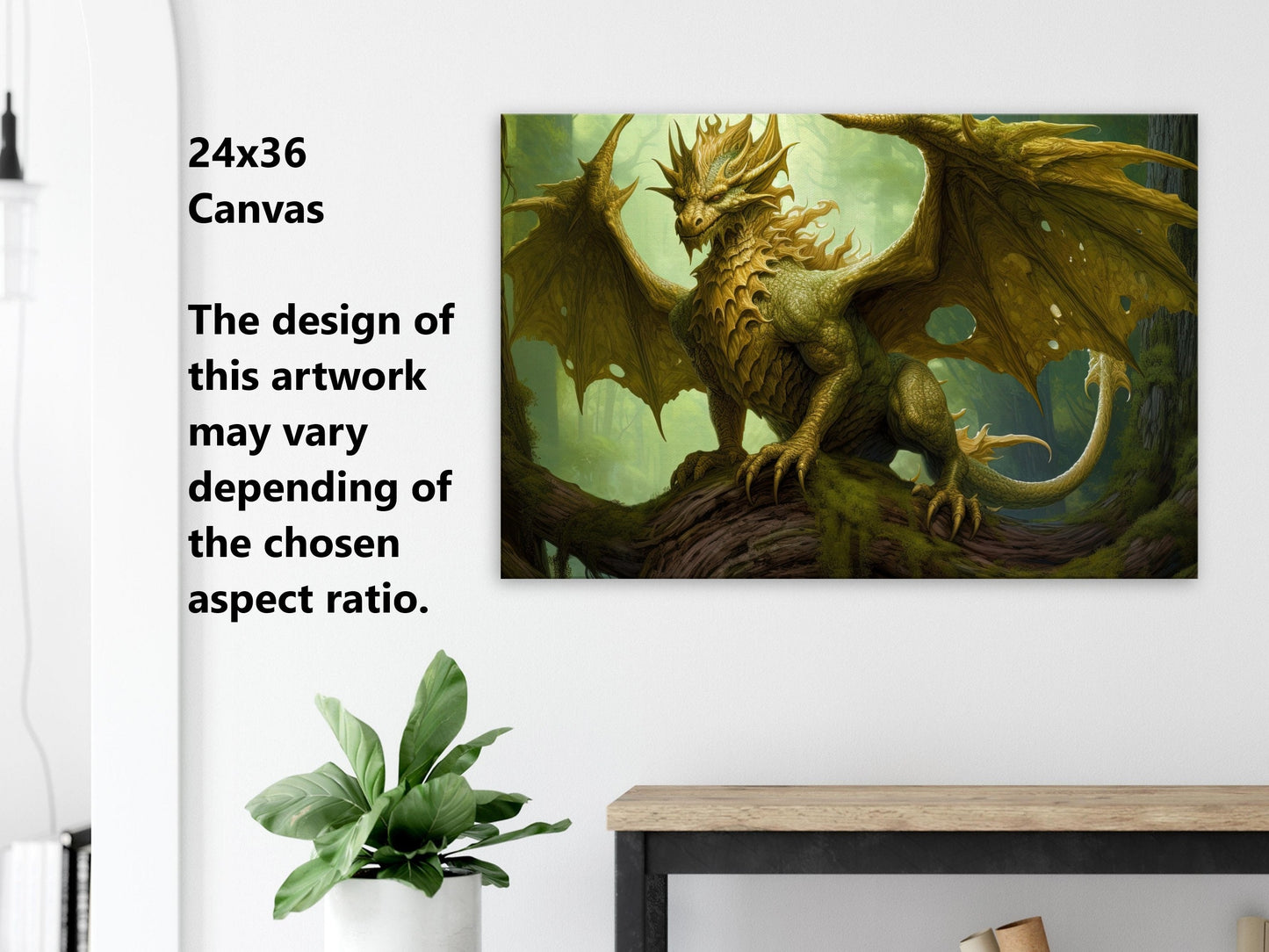 Green Dragon Wall Art - Green Nature Dragon Poster - Guardian of the Wild - Fantasy Art Canvas - Gift for Gamer
