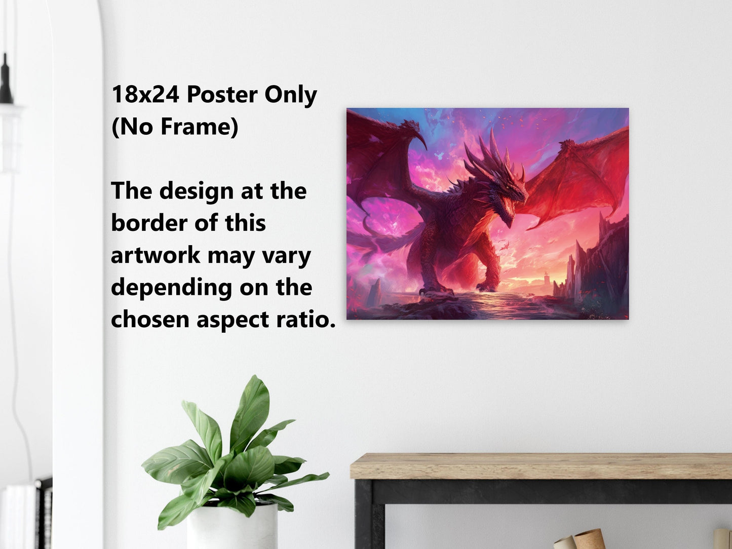 Red Dragon Wall Art - Red Dragon Poster - Fantasy Art Canvas - Framed Art Print - Gift for Gamer