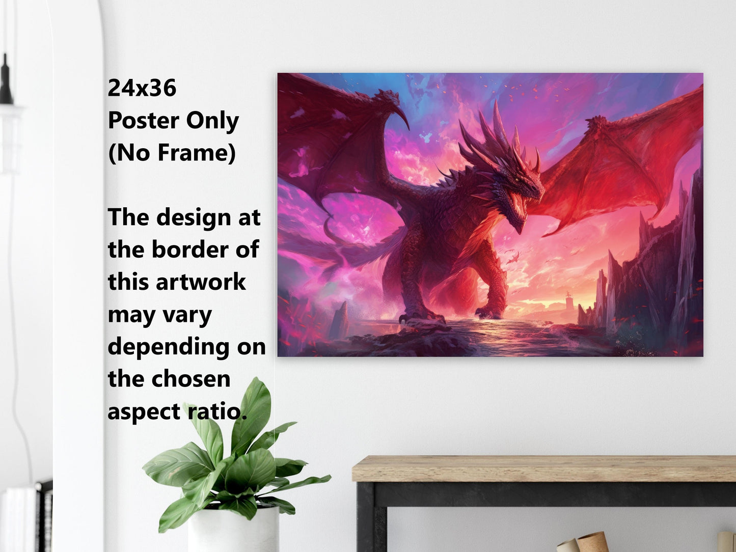 Red Dragon Wall Art - Red Dragon Poster - Fantasy Art Canvas - Framed Art Print - Gift for Gamer