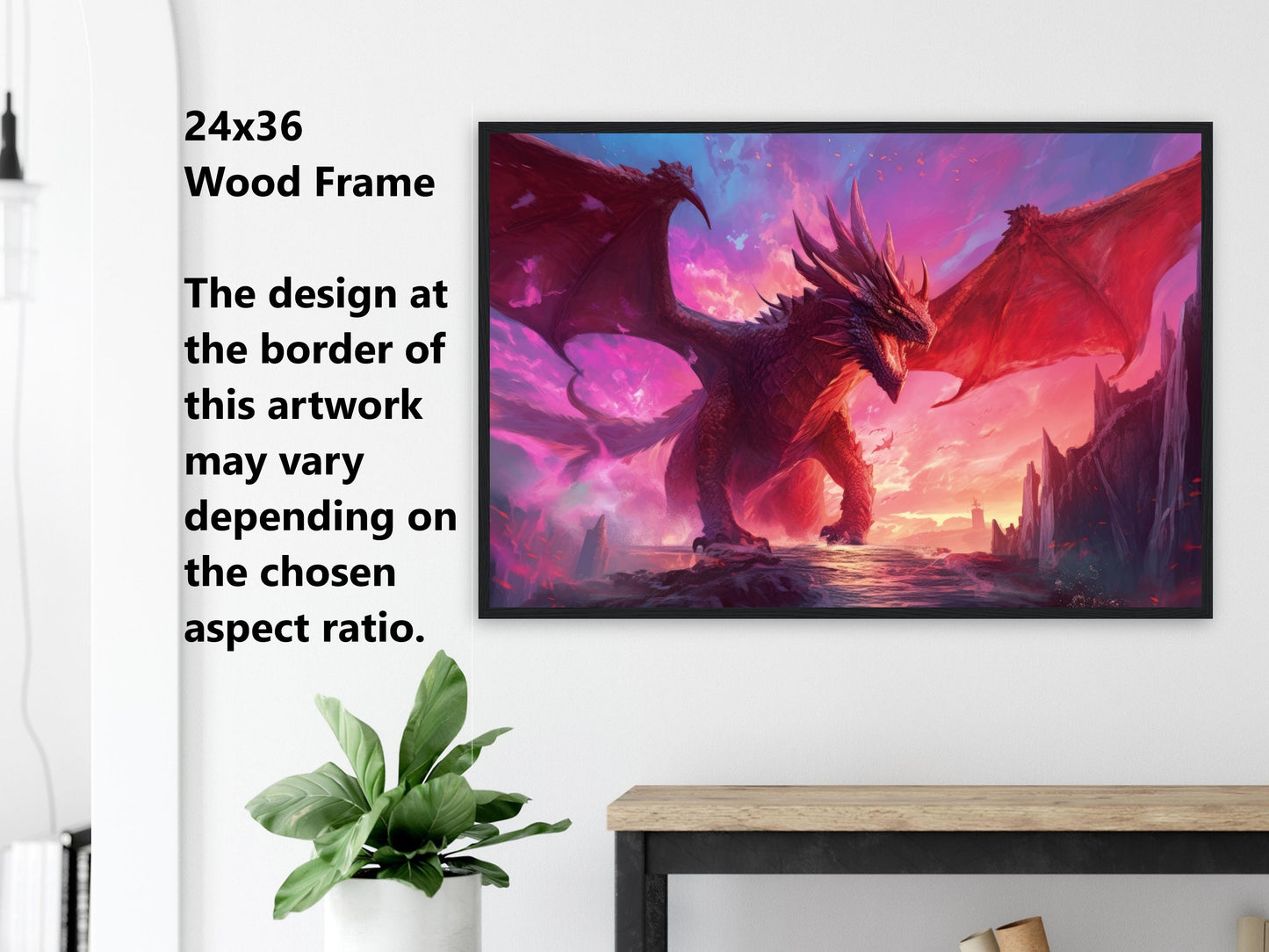 Red Dragon Wall Art - Red Dragon Poster - Fantasy Art Canvas - Framed Art Print - Gift for Gamer