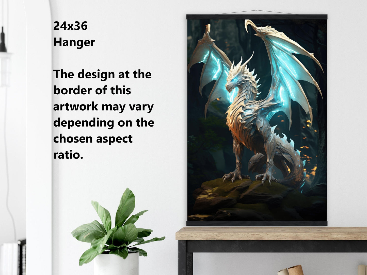 White Dragon Wall Art, Holy White Dragon Poster, Fantasy Art Canvas Gift for Gamer