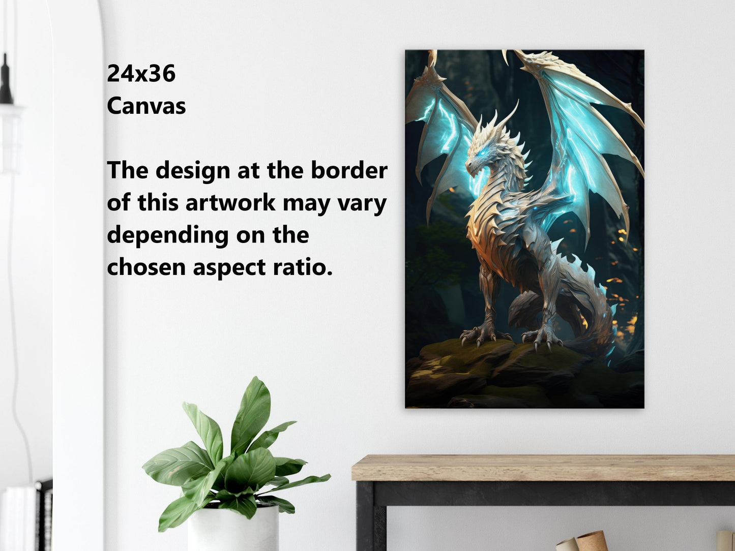 White Dragon Wall Art, Holy White Dragon Poster, Fantasy Art Canvas Gift for Gamer