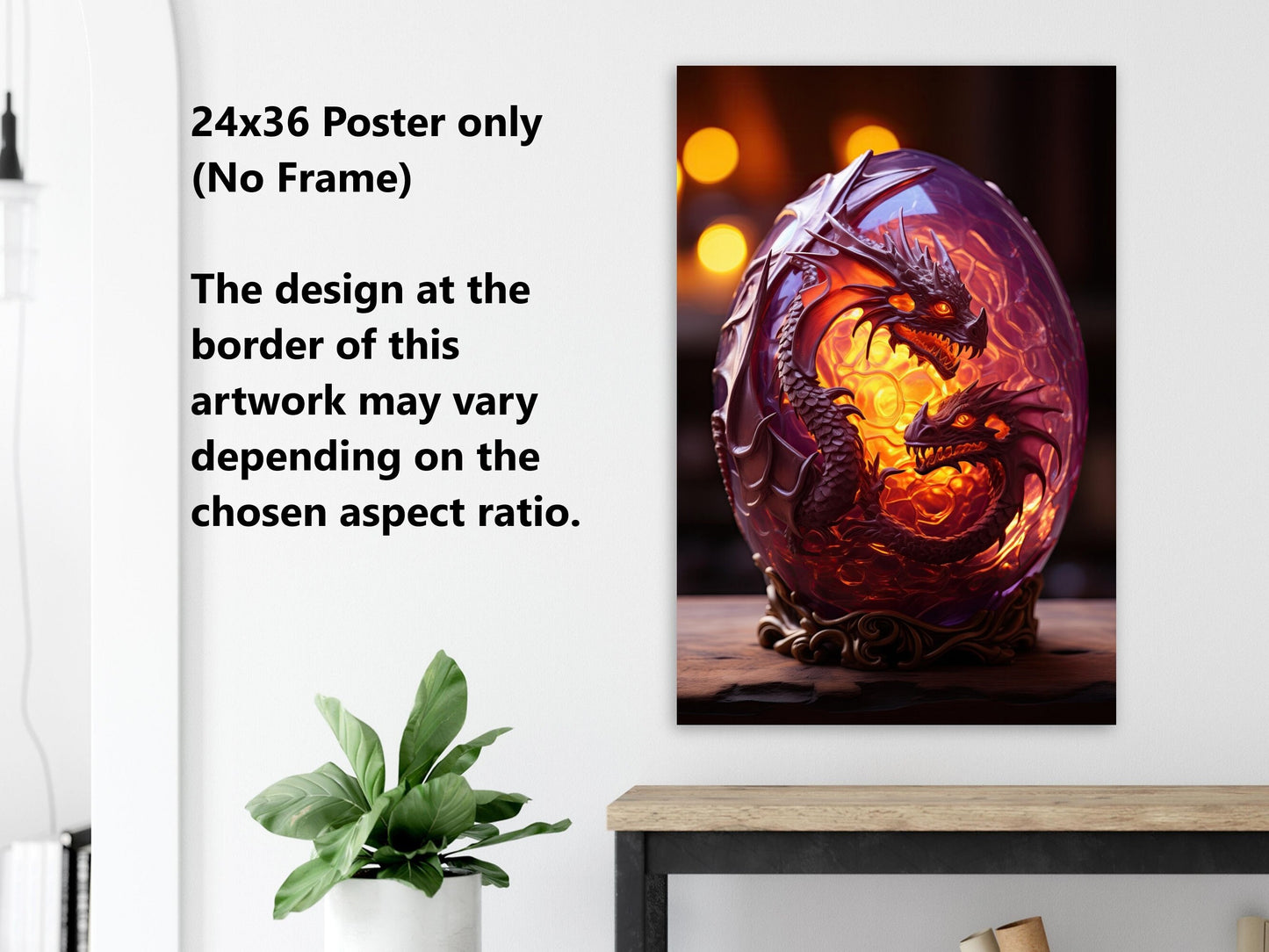 Décoration murale Œuf de dragon - Affiche Œuf de dragon violet translucide - Toile fantastique - Cadeau pour gamer