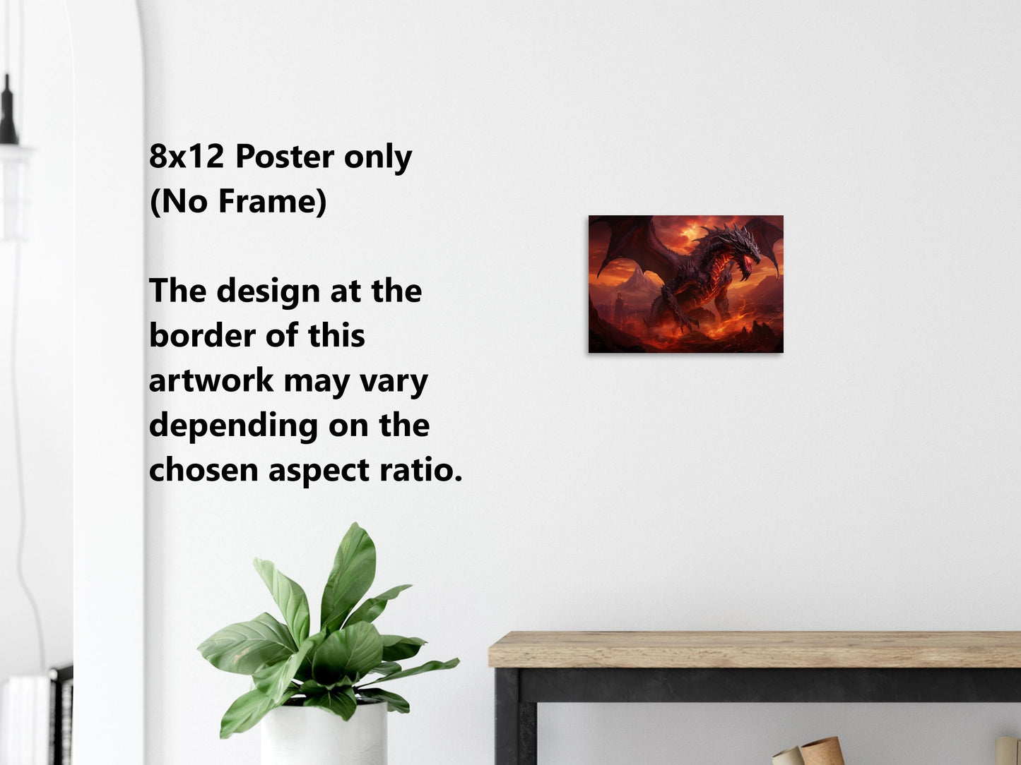 Décoration murale Dragon Noir - Affiche Dragon Noir des Flammes Infernales - Toile Fantastique - Cadeau pour petit ami gamer