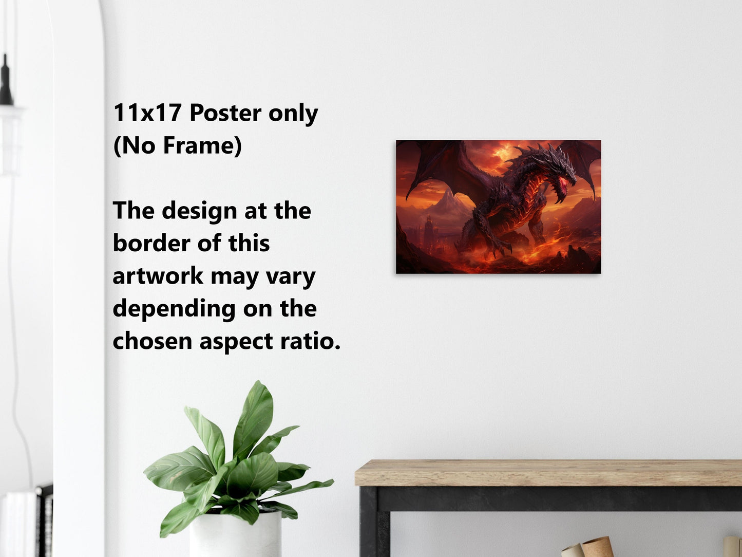 Décoration murale Dragon Noir - Affiche Dragon Noir des Flammes Infernales - Toile Fantastique - Cadeau pour petit ami gamer