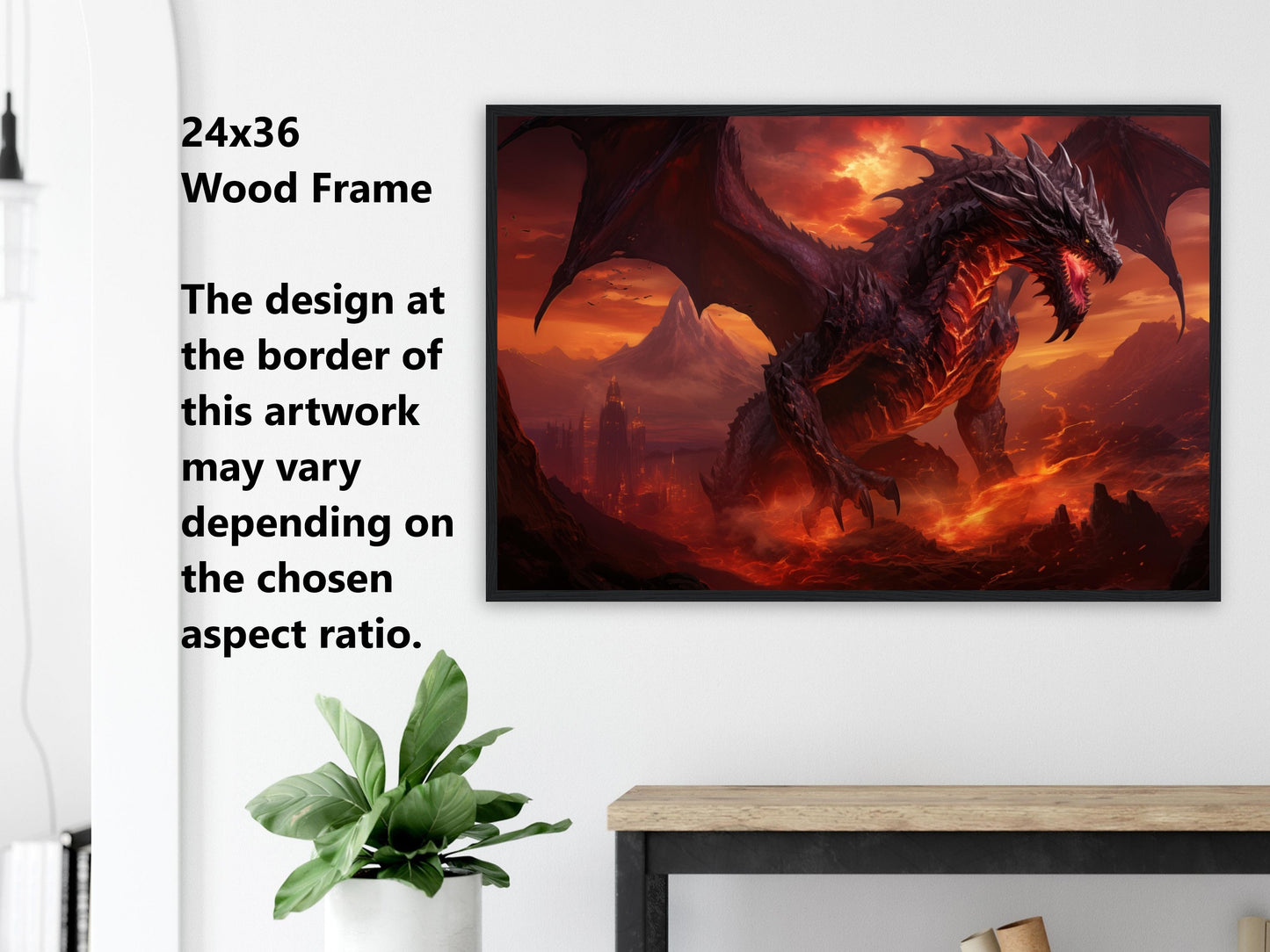 Décoration murale Dragon Noir - Affiche Dragon Noir des Flammes Infernales - Toile Fantastique - Cadeau pour petit ami gamer