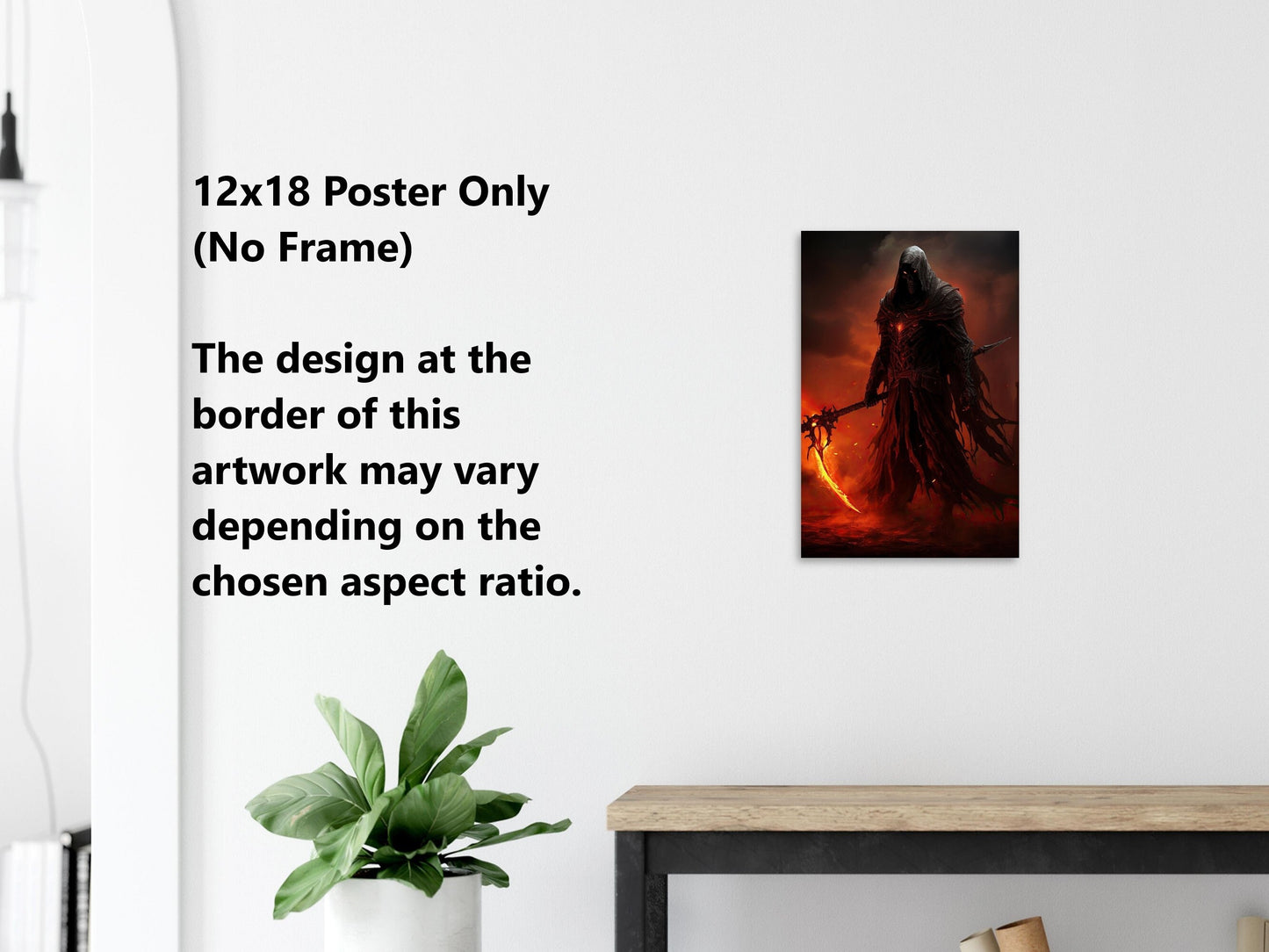 Grim Reaper Art - Warrior Grim Reaper Poster - Flame Scythe - Dark Fantasy Art - Horror Canvas Art - Gift for Gamer