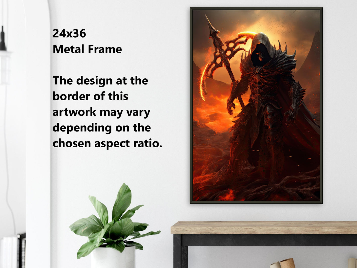 Grim Reaper Wall Art - Grim Reaper with Flaming Scythe Poster - Dark Horror Print - Fantasy Canvas Art - Gift for Gamer