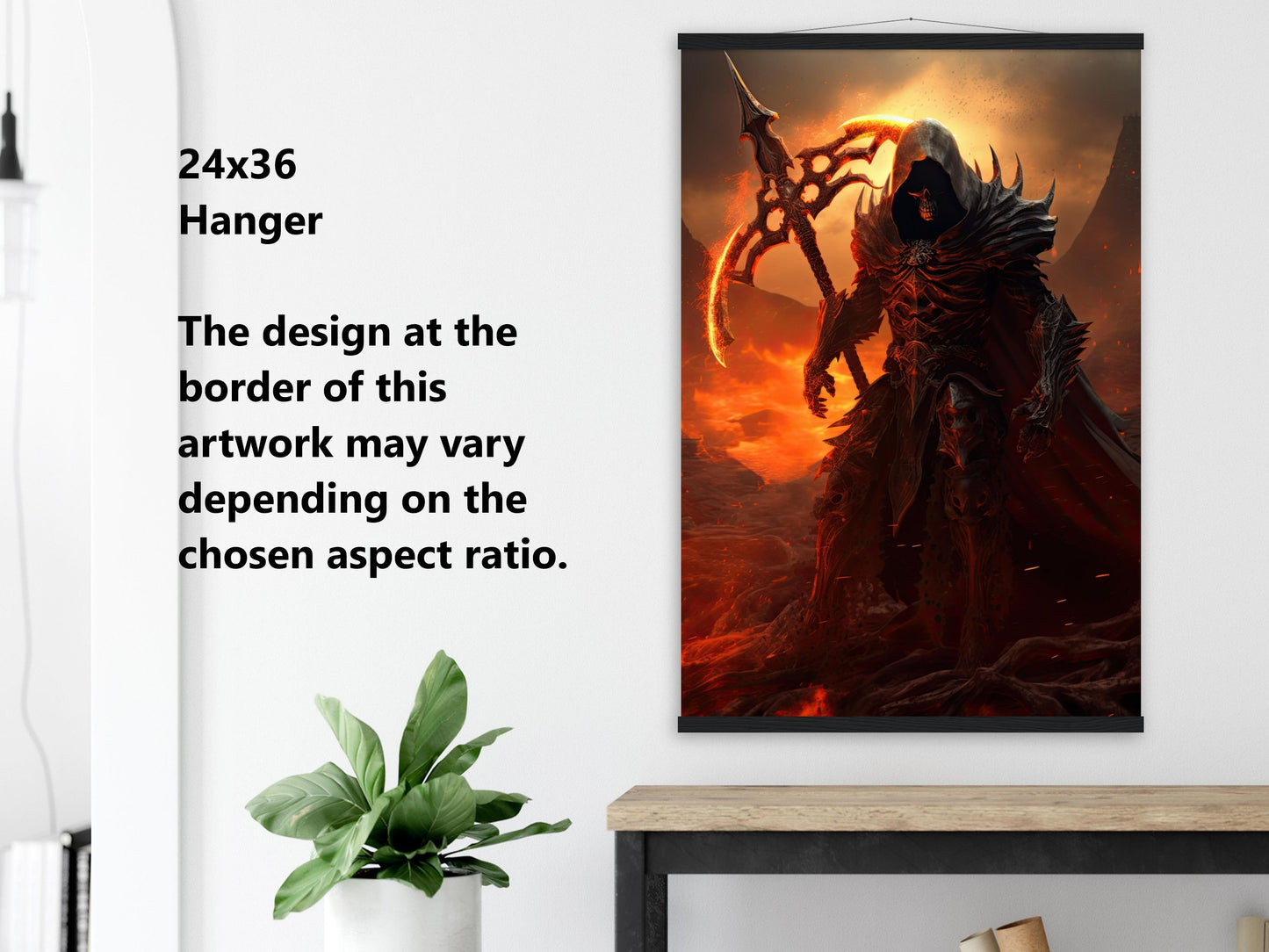 Grim Reaper Wall Art - Grim Reaper with Flaming Scythe Poster - Dark Horror Print - Fantasy Canvas Art - Gift for Gamer