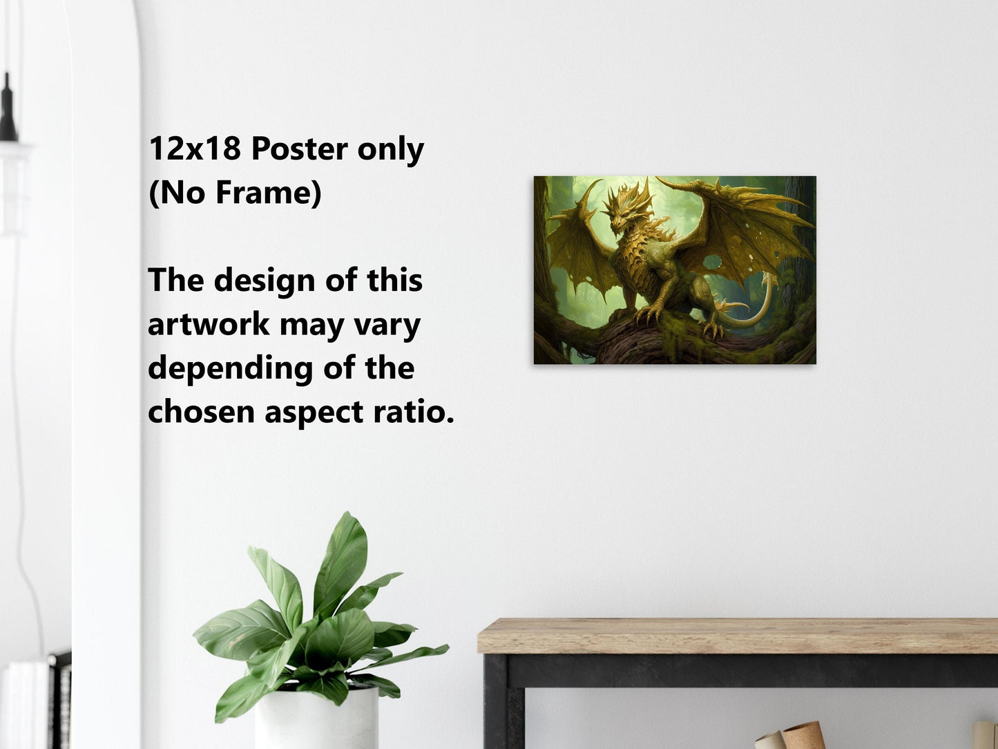 Green Dragon Wall Art - Green Nature Dragon Poster - Guardian of the Wild - Fantasy Art Canvas - Gift for Gamer