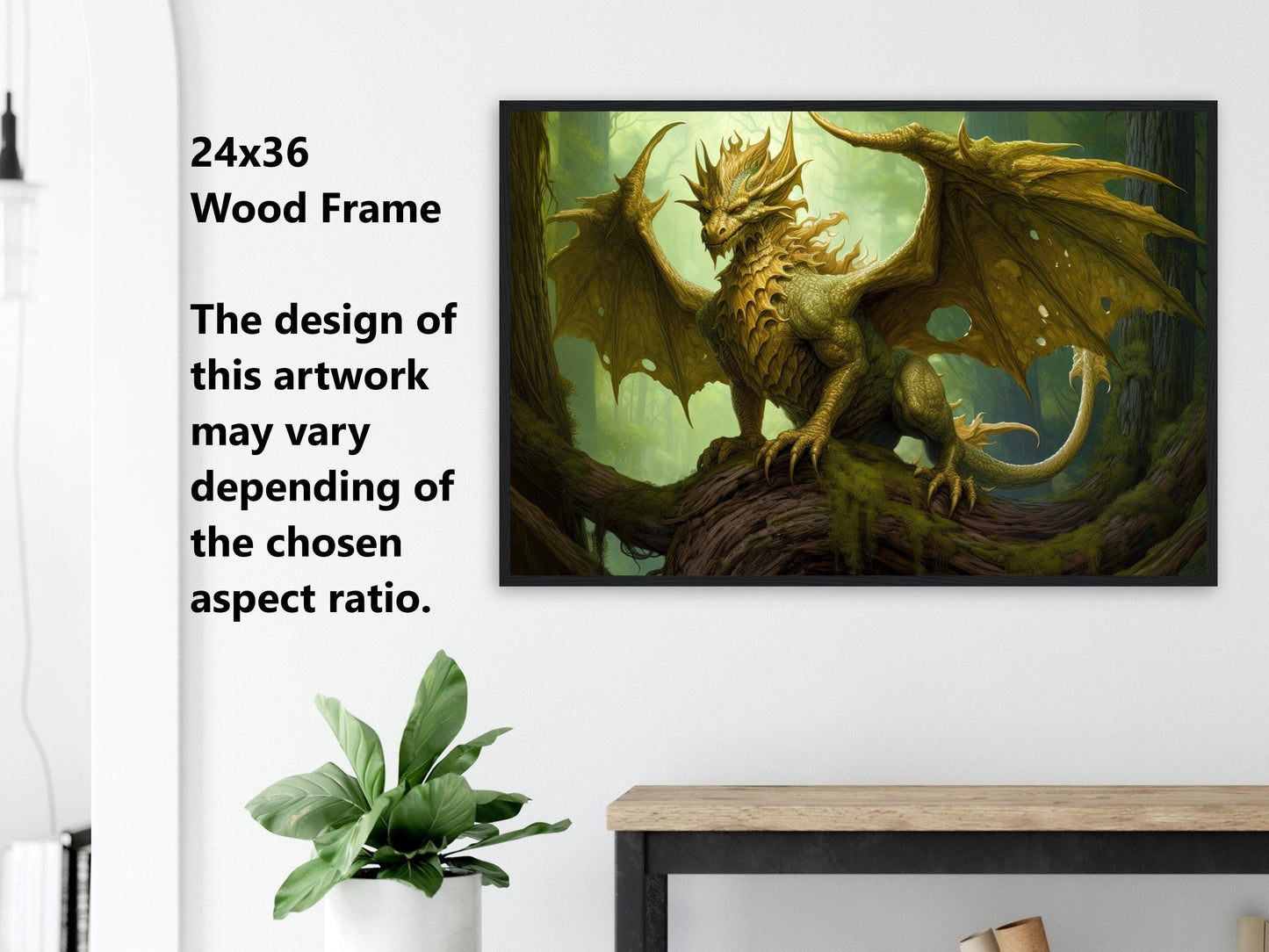 Green Dragon Wall Art - Green Nature Dragon Poster - Guardian of the Wild - Fantasy Art Canvas - Gift for Gamer