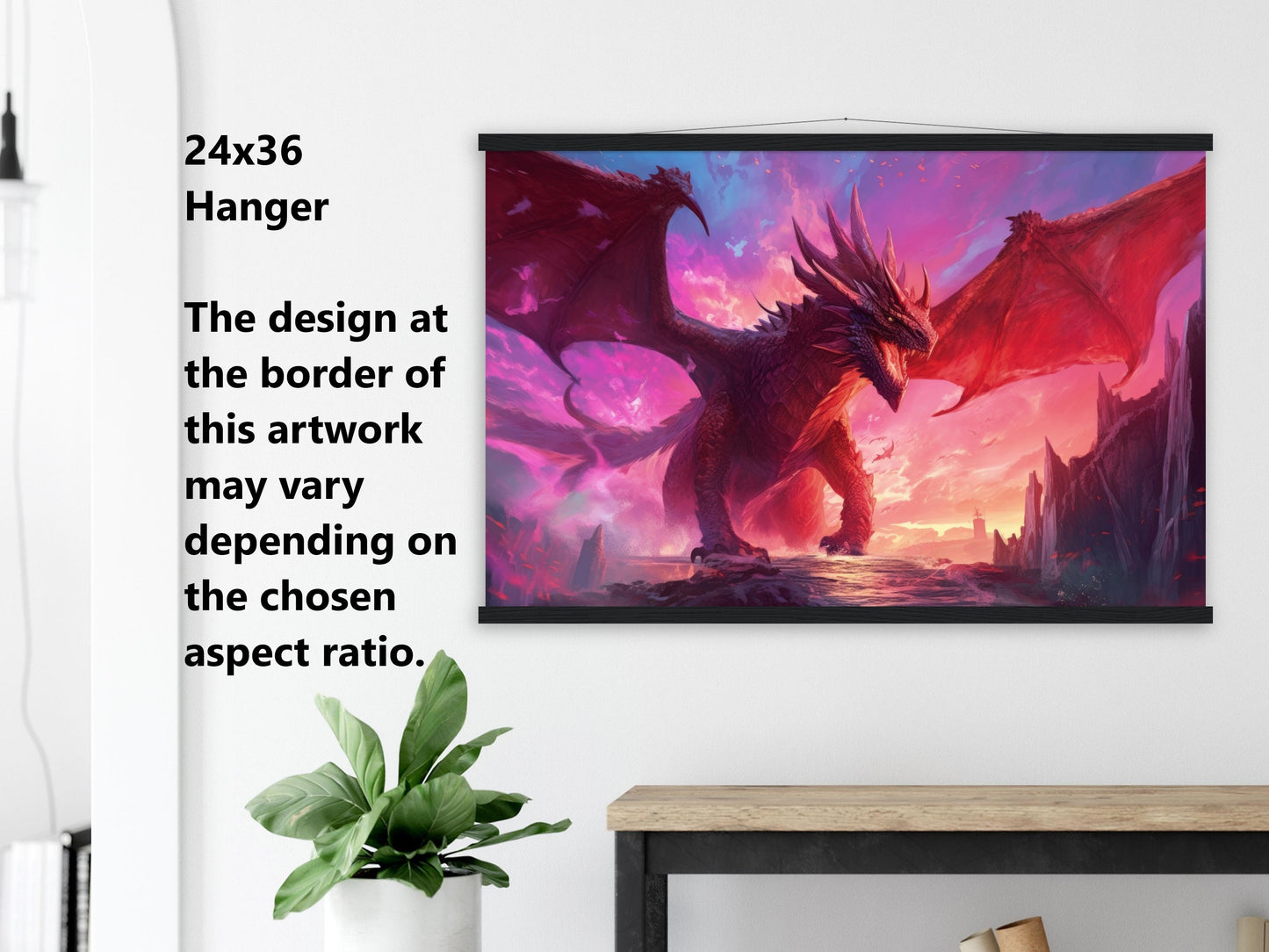 Red Dragon Wall Art - Red Dragon Poster - Fantasy Art Canvas - Framed Art Print - Gift for Gamer