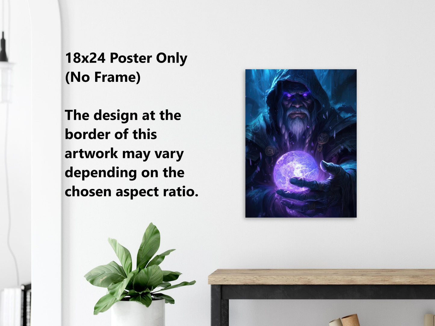 Magician Wall Art - Warlock Poster - Mage Spellcaster Fantasy Art Print - Wood Metal Frame Canvas Option - Gift for Gamer