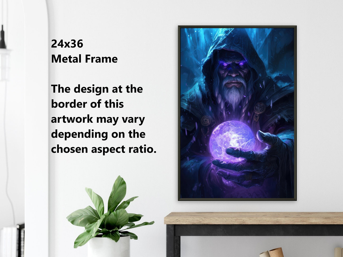 Magician Wall Art - Warlock Poster - Mage Spellcaster Fantasy Art Print - Wood Metal Frame Canvas Option - Gift for Gamer