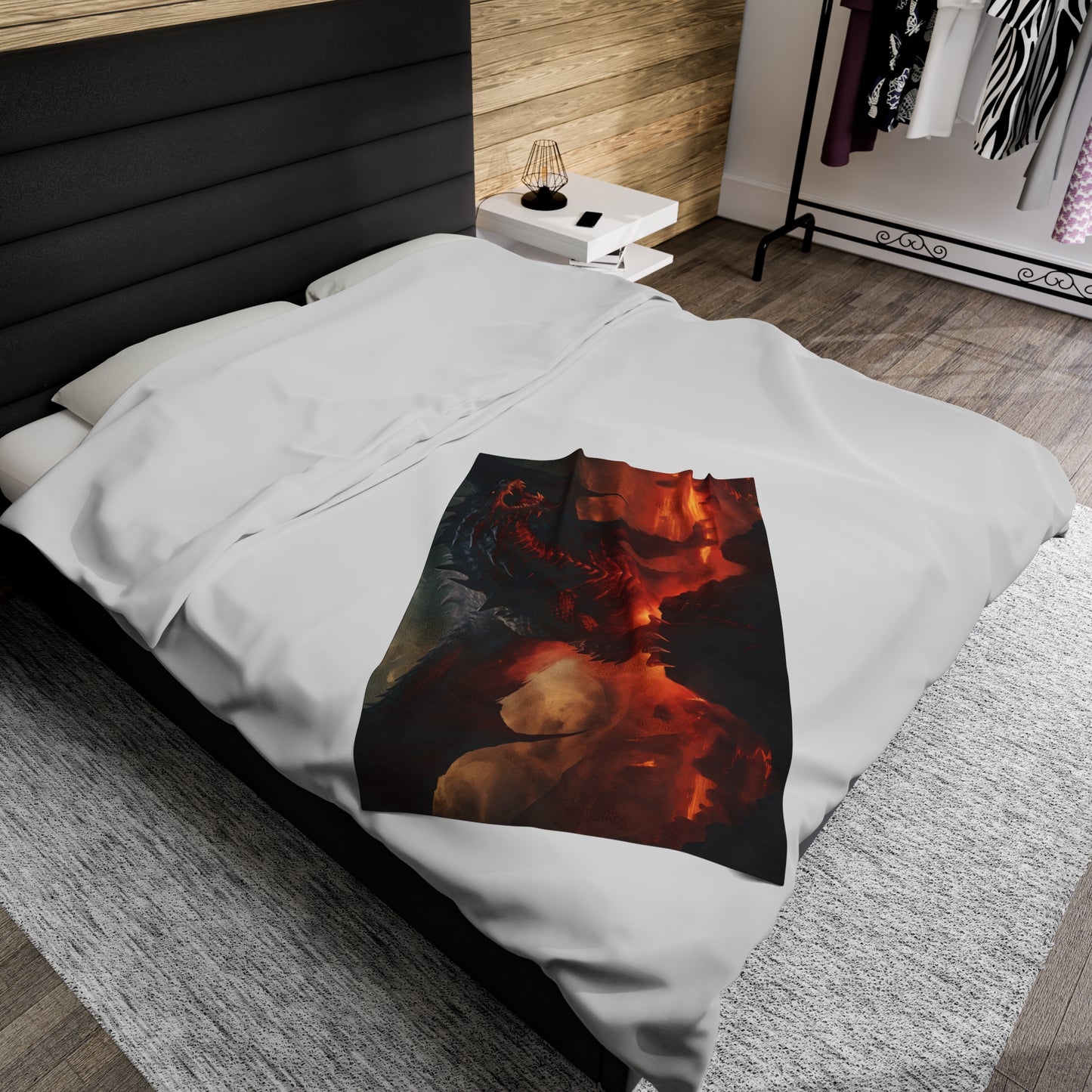 Couverture Dragon Noir - Couverture en Velours Dragon Volcanique Noir - Cadeau Geek Gamer