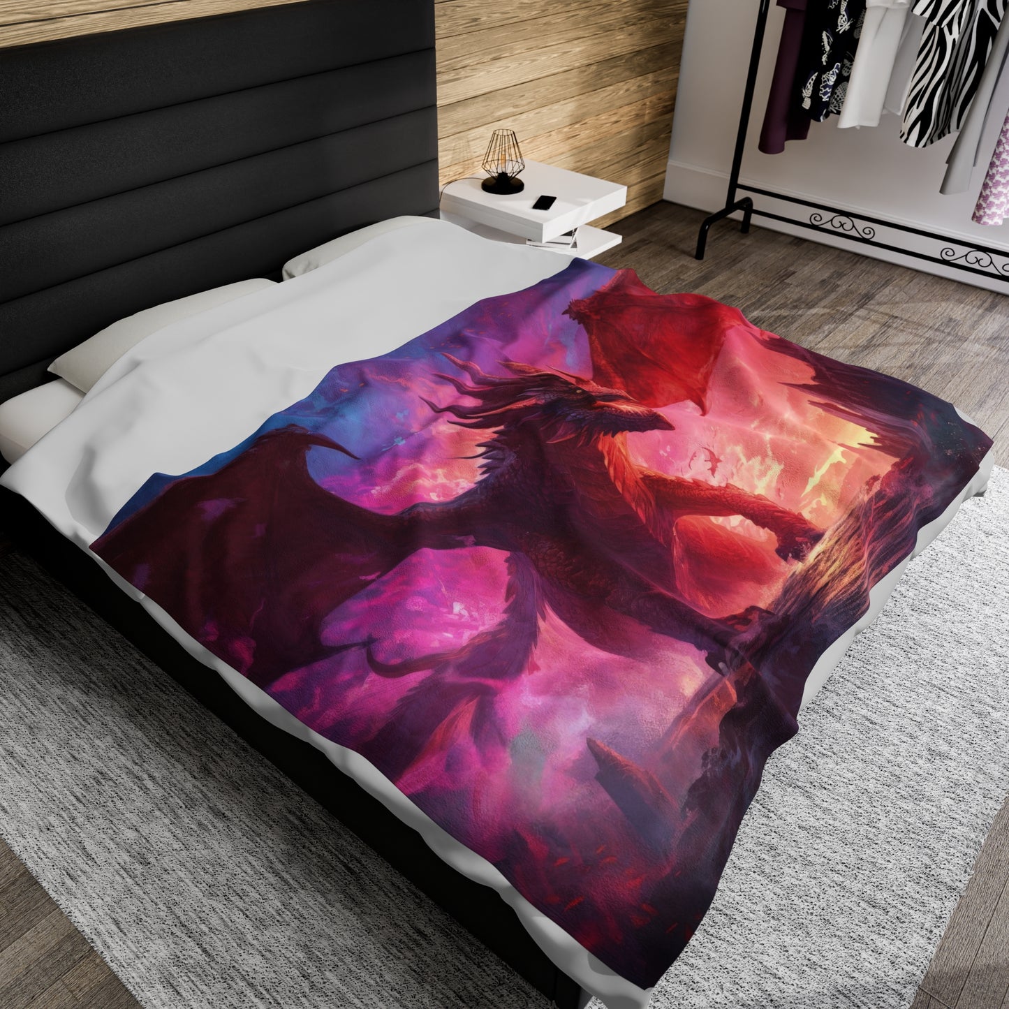 Red Dragon Blanket - Velveteen Plush Fantasy Blanket - Gift for Gamer Geek