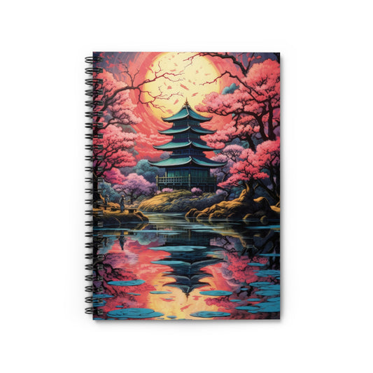 Spiral Notebook - Ruled Line - Japanese Zen garden with Cherry Blossoms