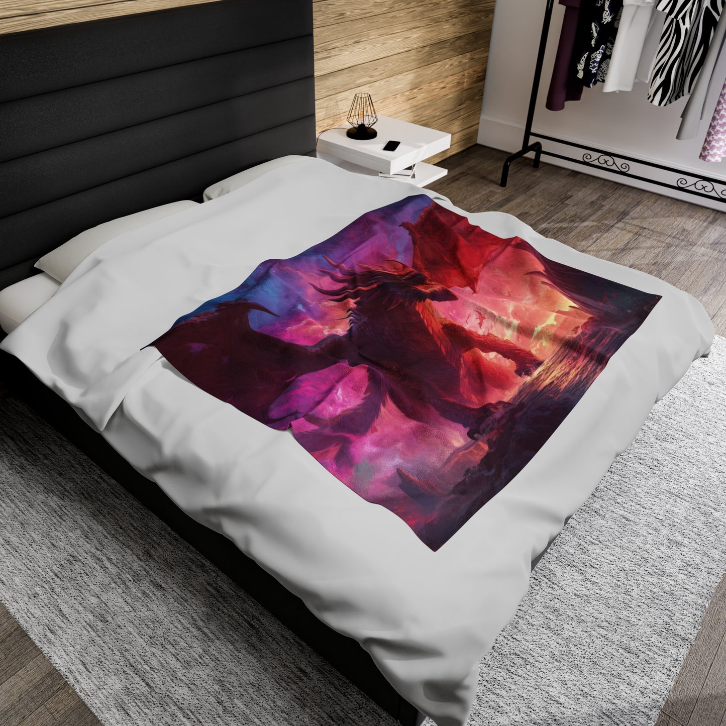 Red Dragon Blanket - Velveteen Plush Fantasy Blanket - Gift for Gamer Geek