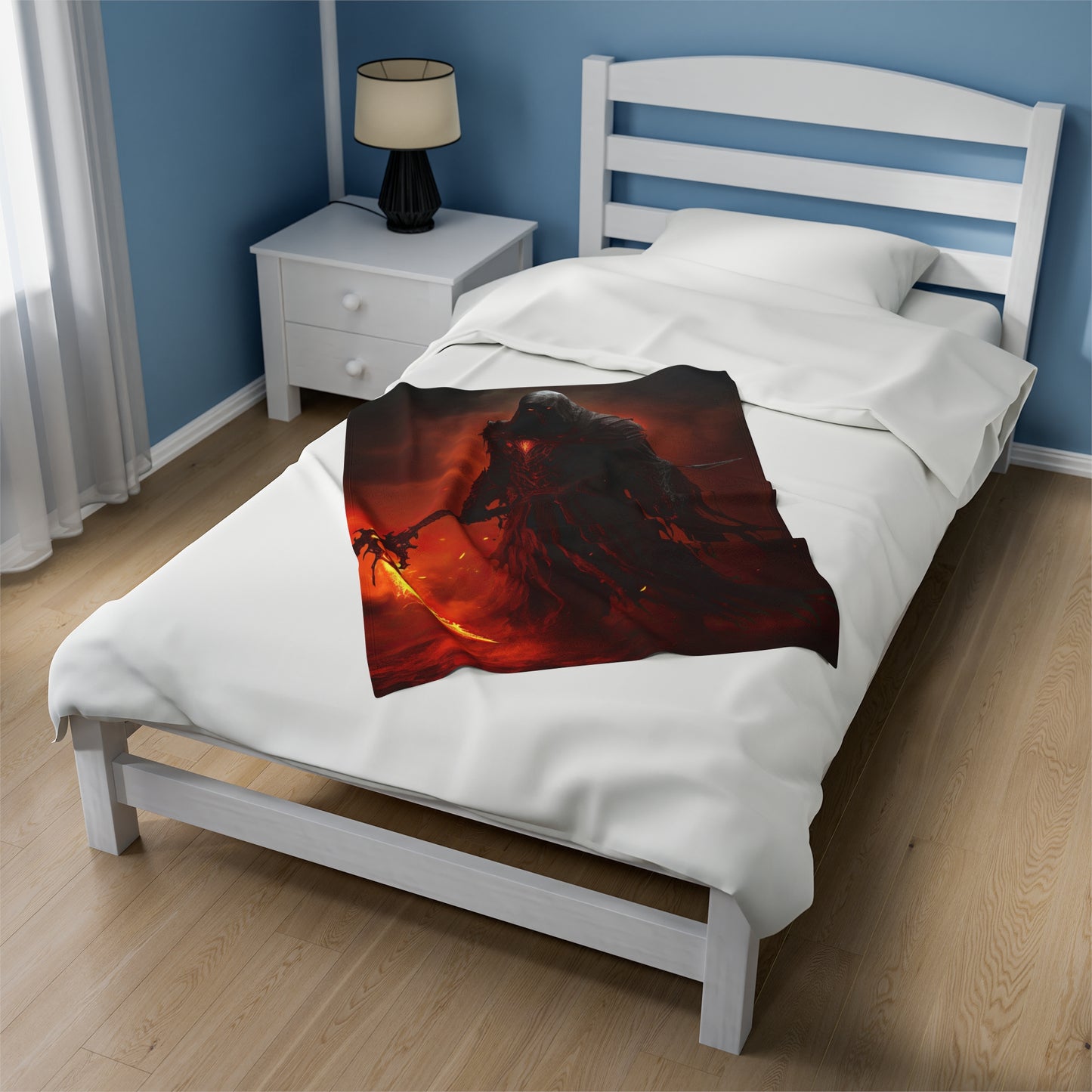 Grim Reaper Blanket - Grim Reaper with Flame Scythe - Fantasy Horror Plush - Gamer Gift for Him