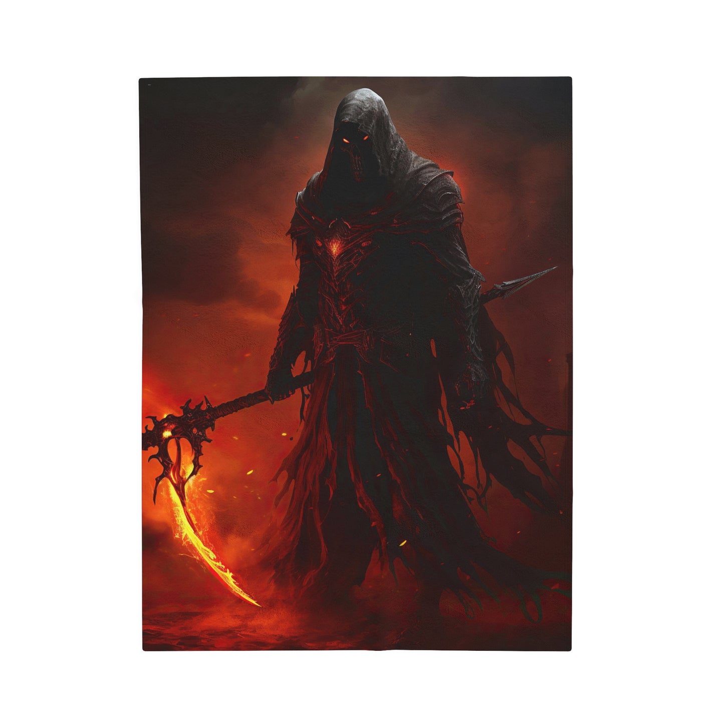 Grim Reaper Blanket - Grim Reaper with Flame Scythe - Fantasy Horror Plush - Gamer Gift for Him