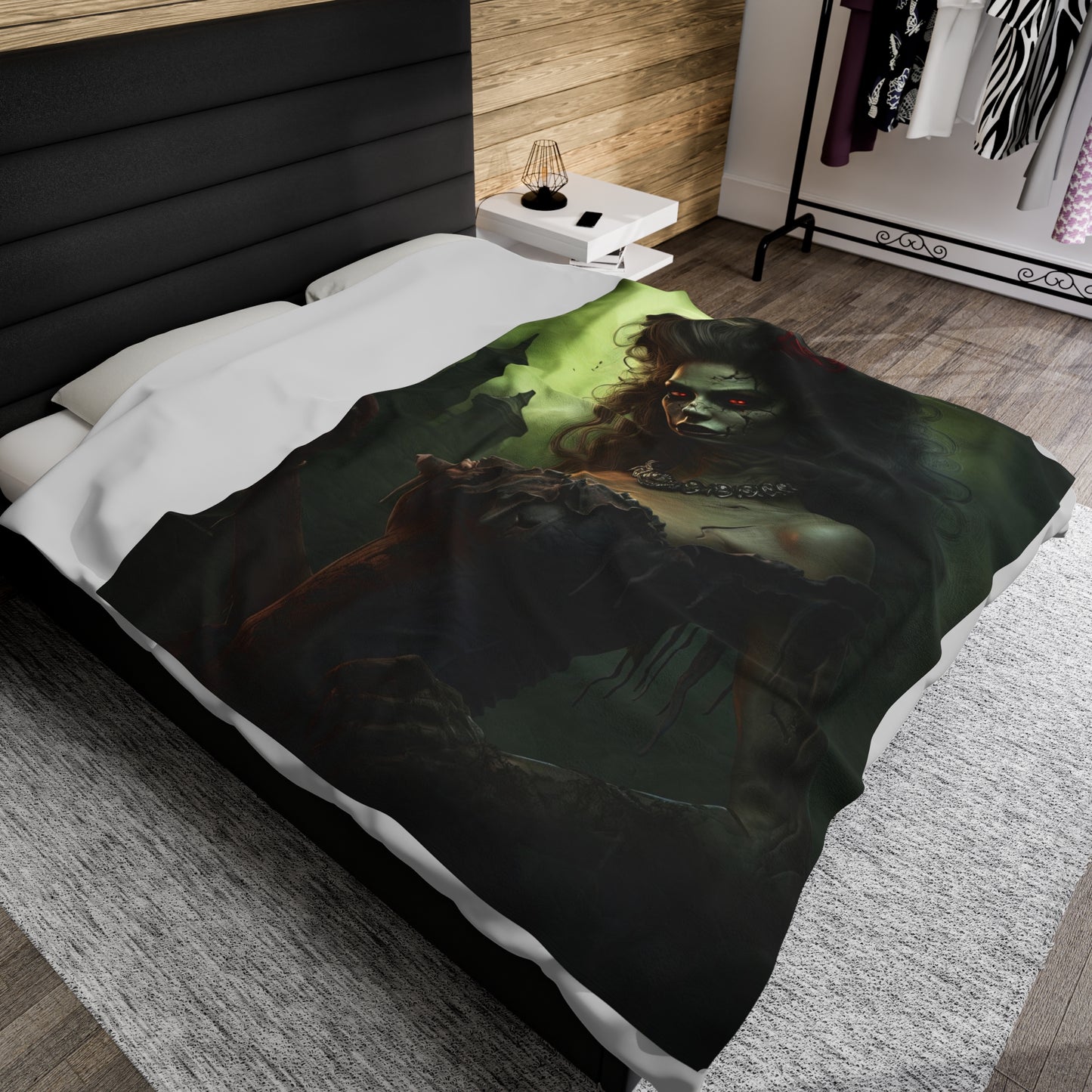 Velveteen Plush Blanket - Crimson Remembrance: Woman Zombie's Enigmatic Embrace