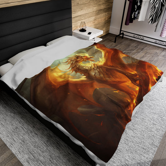 Gold Dragon Blanket - Dragon of Light Velveteen Plush Blanket - Gift for Geek Gamer