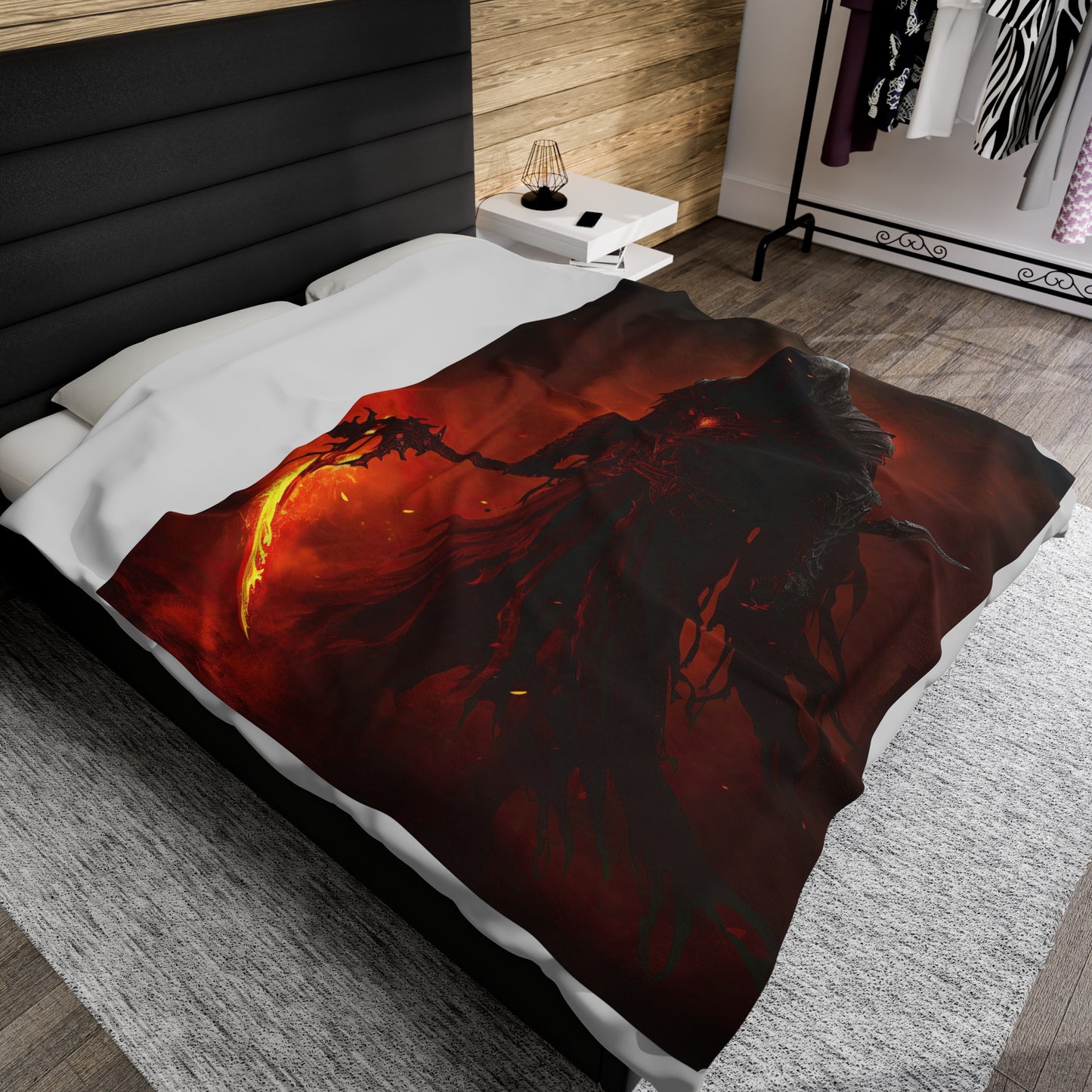 Grim Reaper Blanket - Grim Reaper with Flame Scythe - Fantasy Horror Plush - Gamer Gift for Him