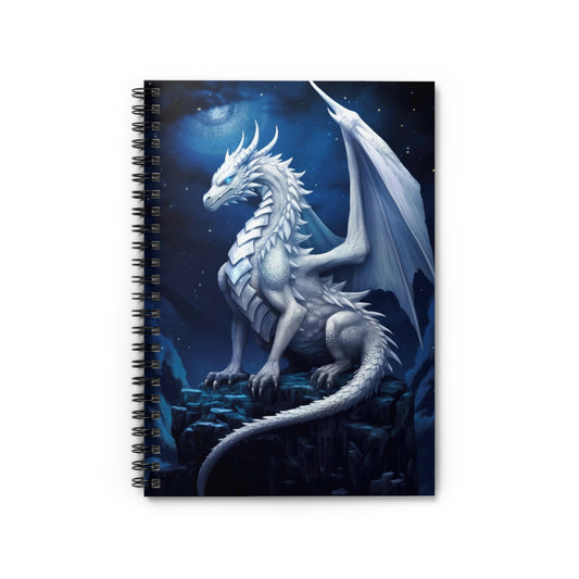 Spiral Notebook - Ruled Line - White Holy Dragon against a moonlit background - Gift for student
