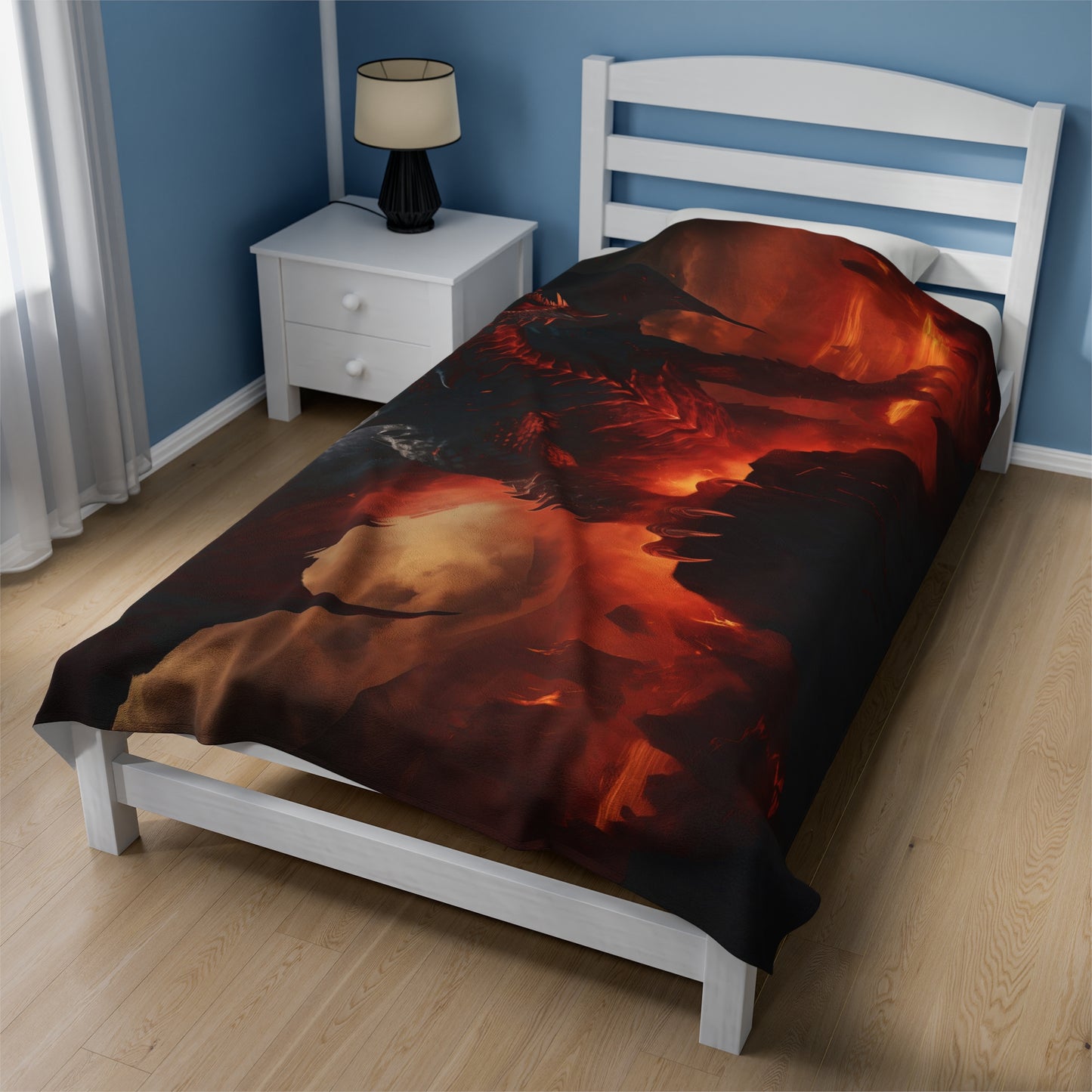 Couverture Dragon Noir - Couverture en Velours Dragon Volcanique Noir - Cadeau Geek Gamer