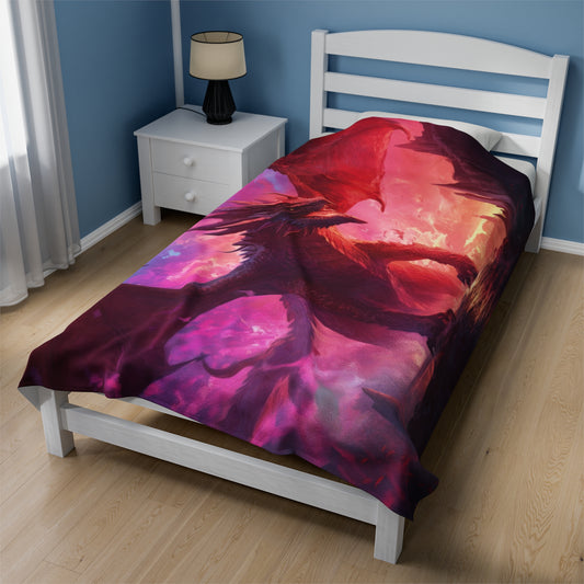 Red Dragon Blanket - Velveteen Plush Fantasy Blanket - Gift for Gamer Geek