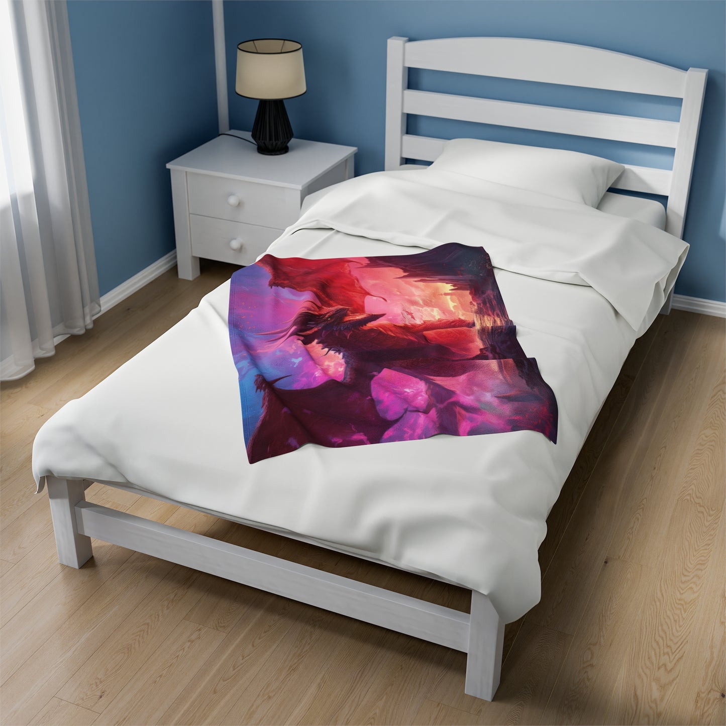 Red Dragon Blanket - Velveteen Plush Fantasy Blanket - Gift for Gamer Geek
