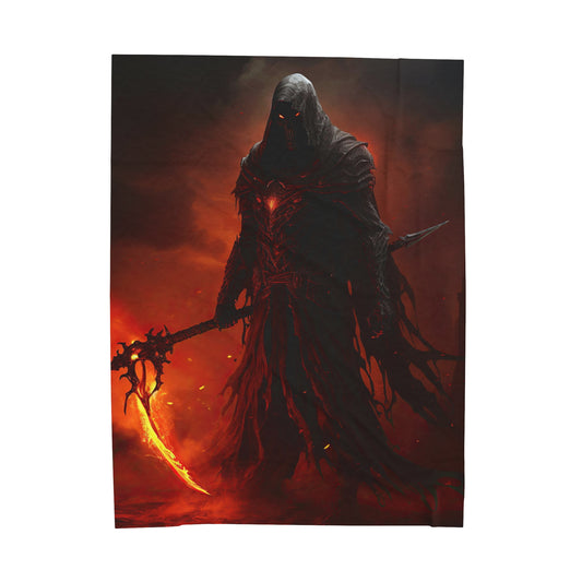 Grim Reaper Blanket - Grim Reaper with Flame Scythe - Fantasy Horror Plush - Gamer Gift for Him