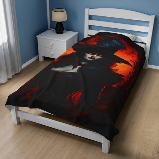 Witch Vampire Halloween Velveteen Plush Blanket - Enchanting Darkness
