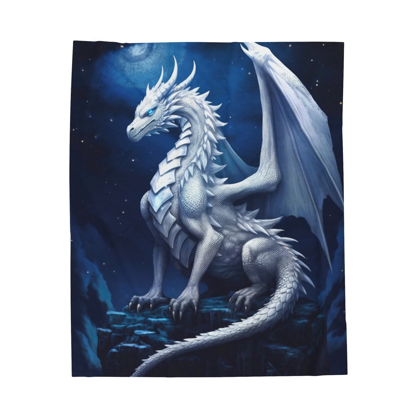 Velveteen Plush Blanket - Moonlit Serenity: White Holy Dragon's Radiance
