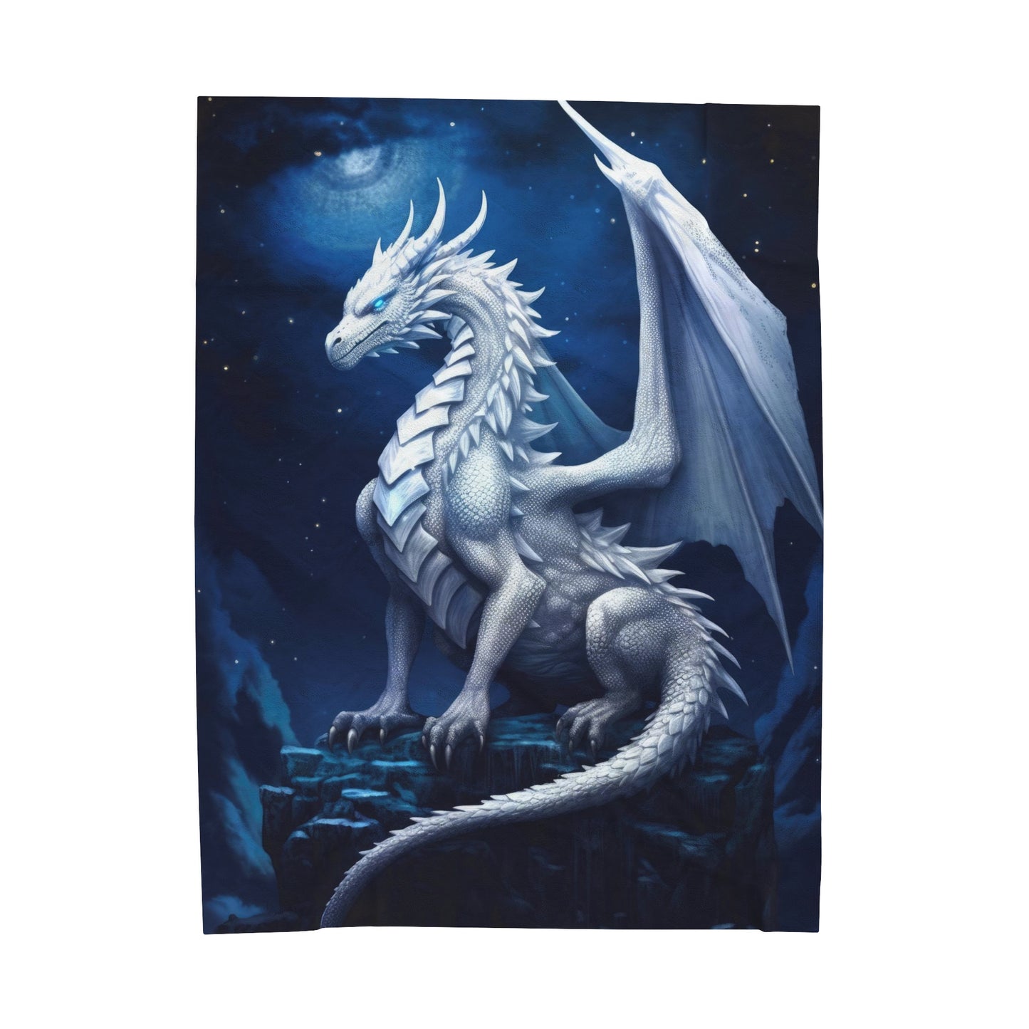 Velveteen Plush Blanket - Moonlit Serenity: White Holy Dragon's Radiance