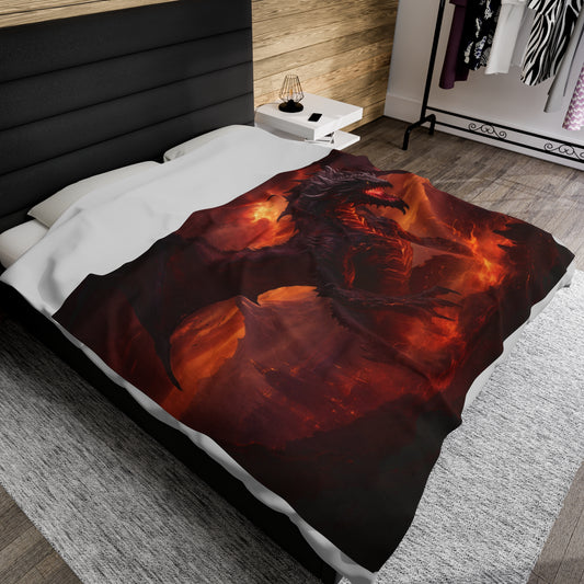 Couverture Dragon Noir - Couverture en velours peluche Dragon Noir des Flammes Infernales - Cadeau pour joueur geek