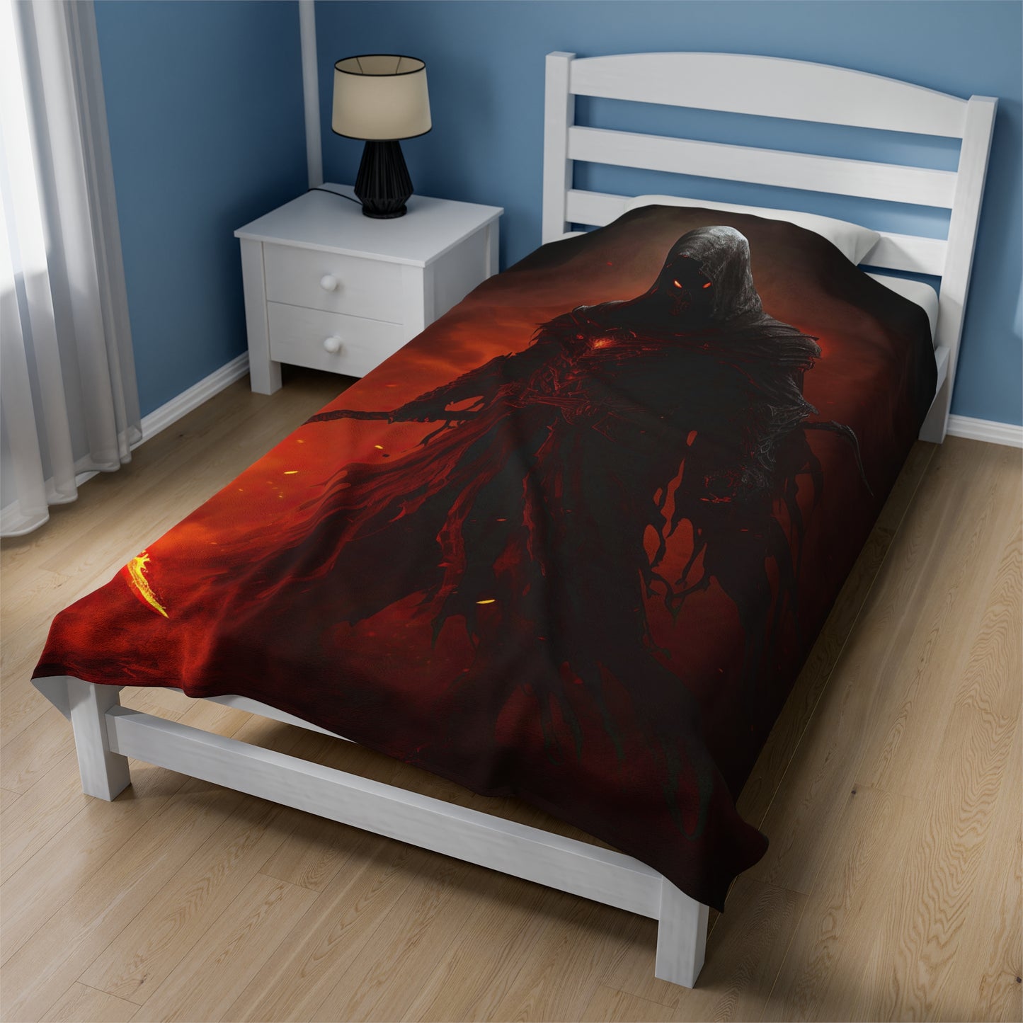 Grim Reaper Blanket - Grim Reaper with Flame Scythe - Fantasy Horror Plush - Gamer Gift for Him