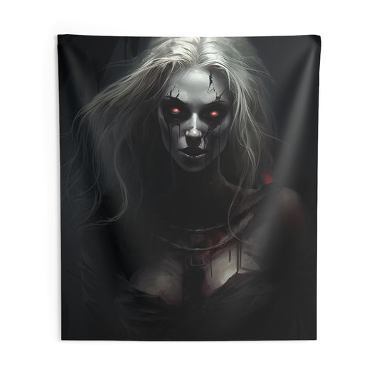 Spooky Halloween Decor - Blonde Zombie Wall Tapestry - Undead Beauty - Haunting Wall Art