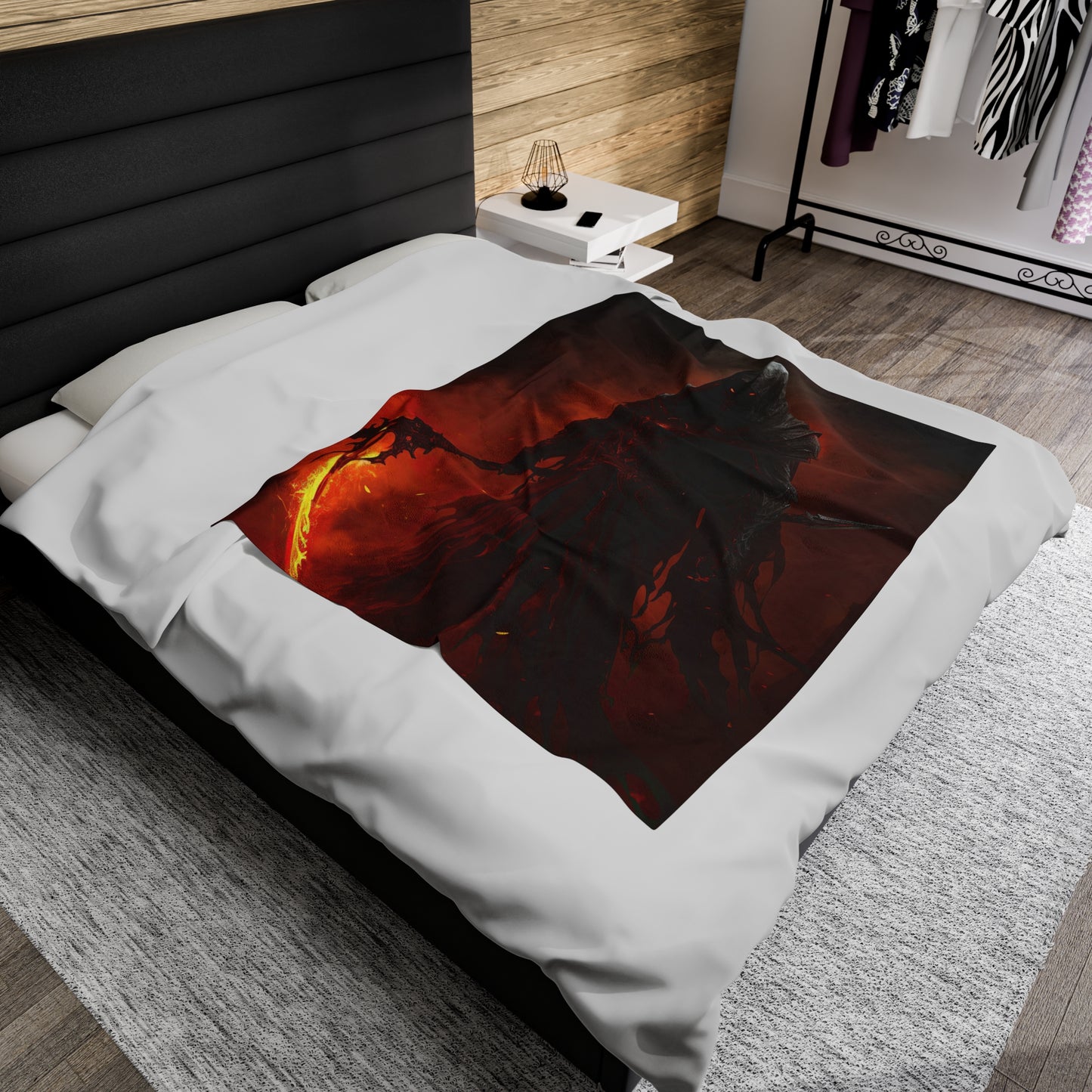 Grim Reaper Blanket - Grim Reaper with Flame Scythe - Fantasy Horror Plush - Gamer Gift for Him