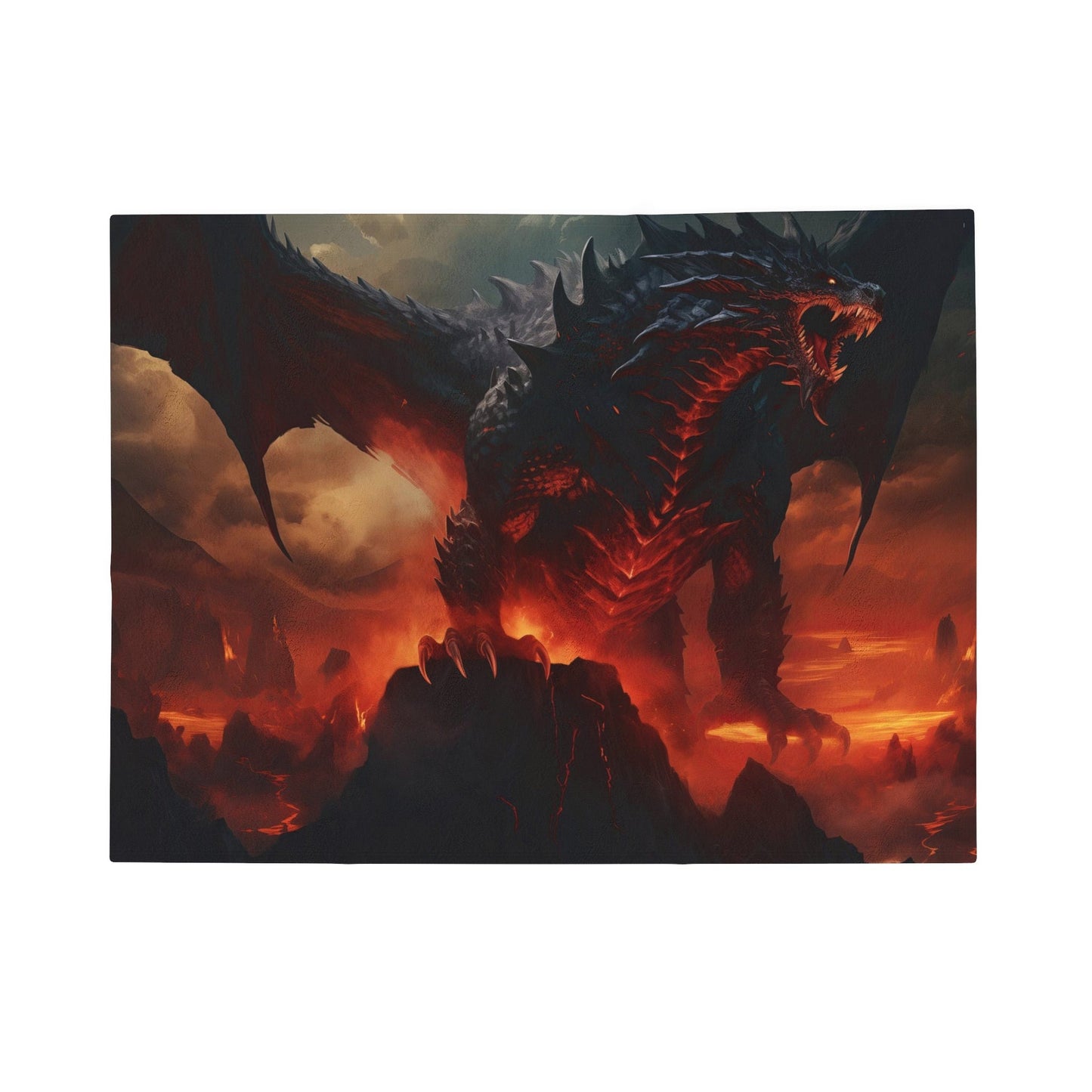 Couverture Dragon Noir - Couverture en Velours Dragon Volcanique Noir - Cadeau Geek Gamer