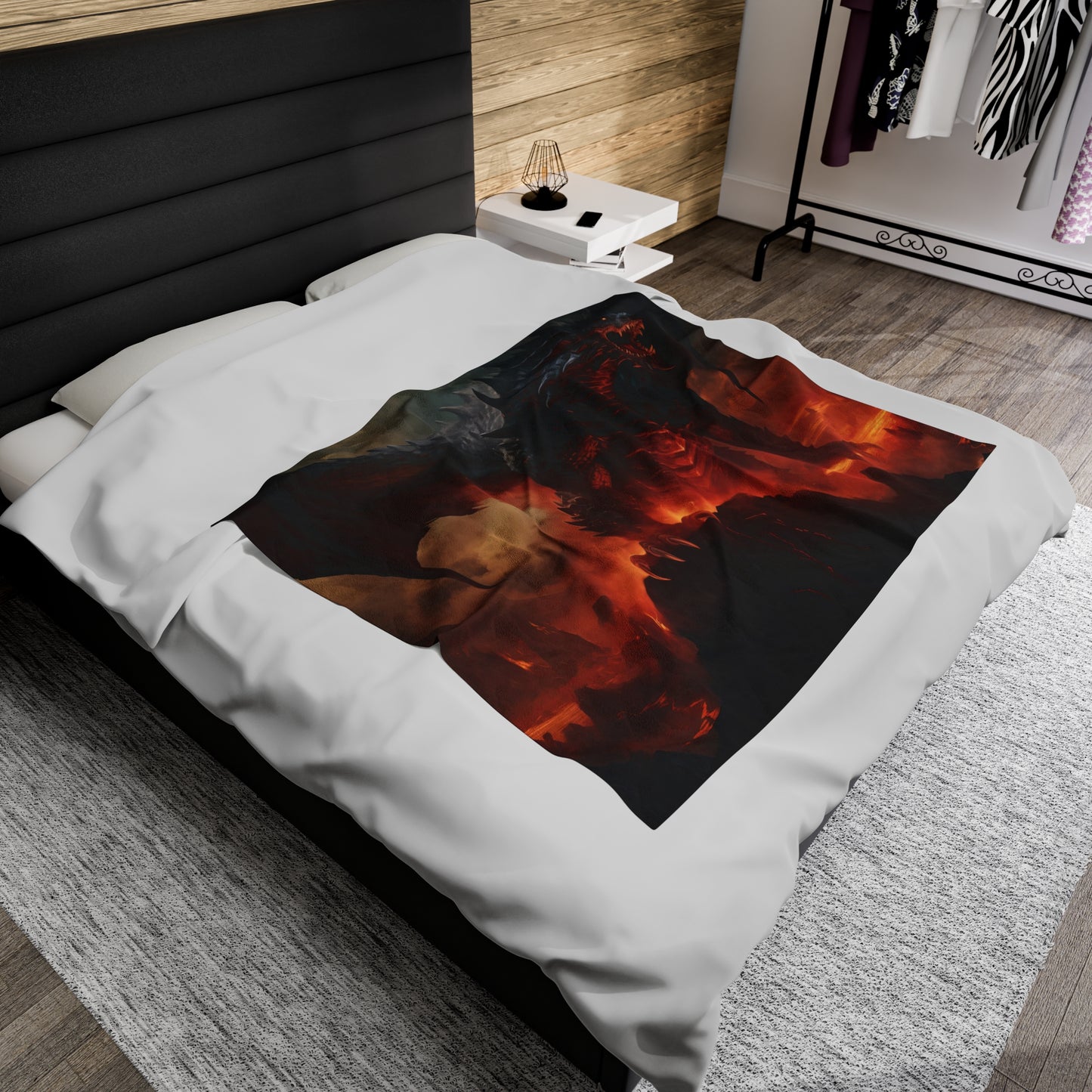 Couverture Dragon Noir - Couverture en Velours Dragon Volcanique Noir - Cadeau Geek Gamer