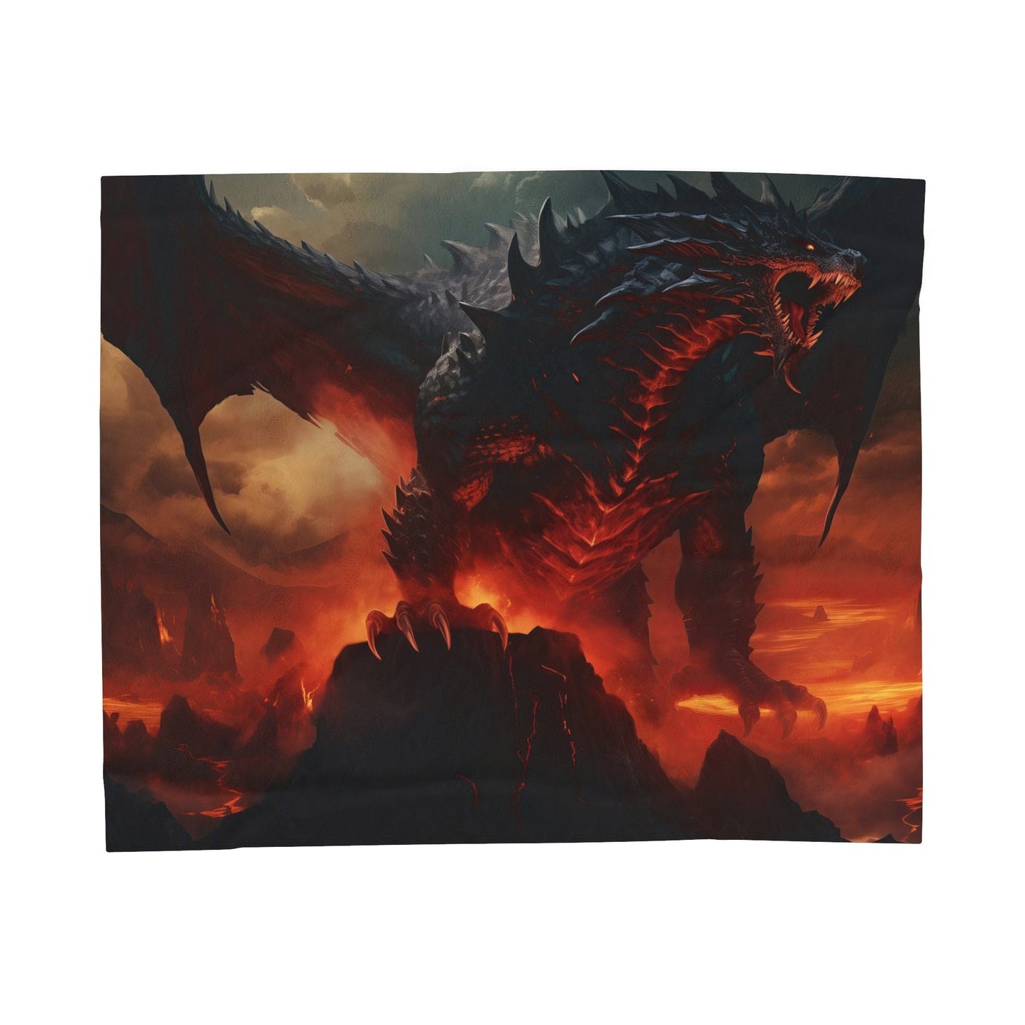 Couverture Dragon Noir - Couverture en Velours Dragon Volcanique Noir - Cadeau Geek Gamer