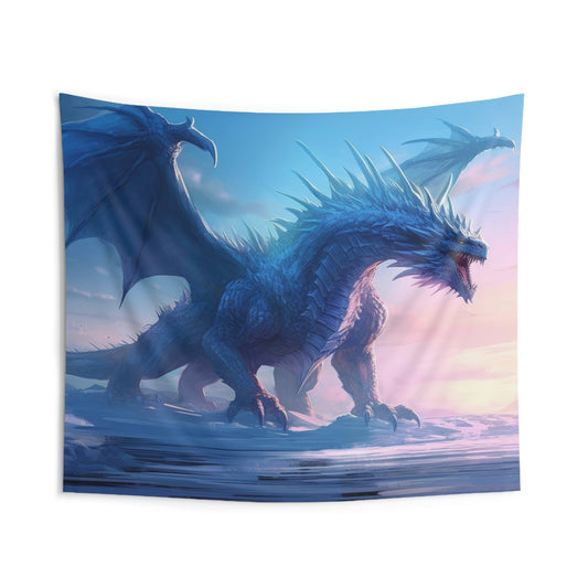 Indoor Wall Tapestries - Frostfire Majesty: Enchanting Ice Dragon