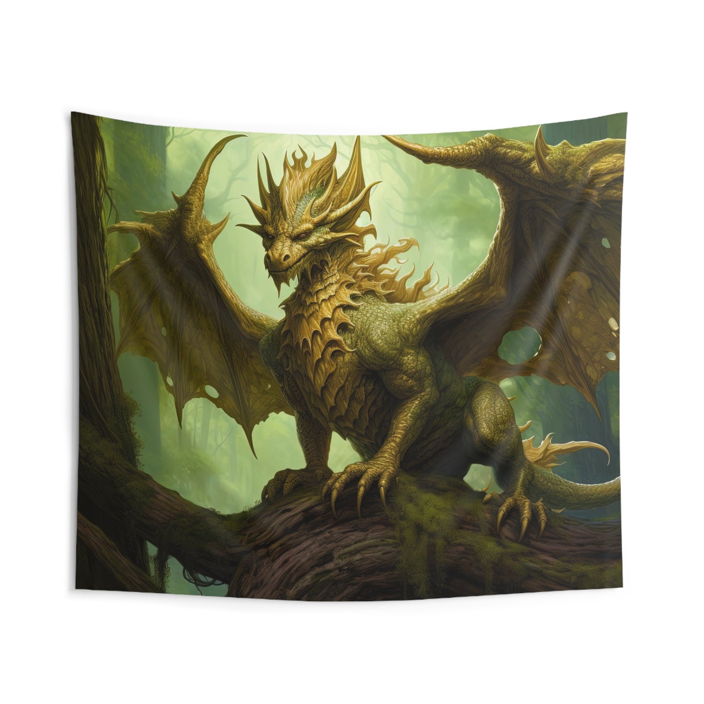 Indoor Wall Tapestries - Verdant Harmony: Majestic Green Nature Dragon