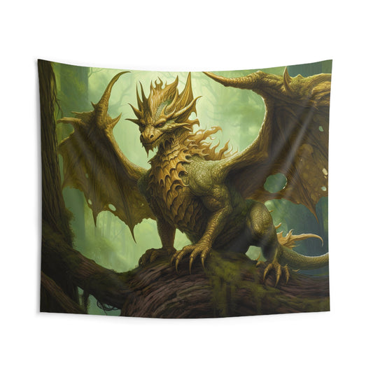Indoor Wall Tapestries - Verdant Harmony: Majestic Green Nature Dragon